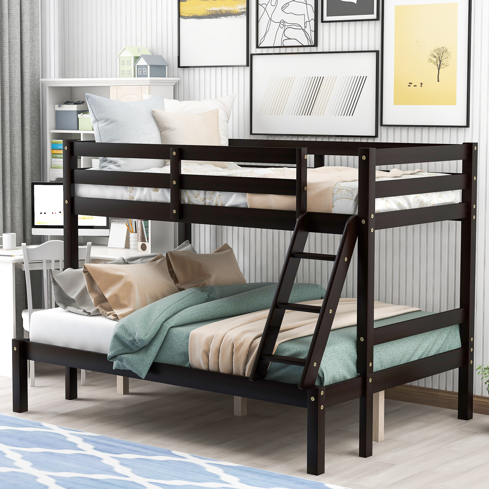 Twin over full bunk bed (Espresso) ( old sku: WF193722AAP )-Boyel Living