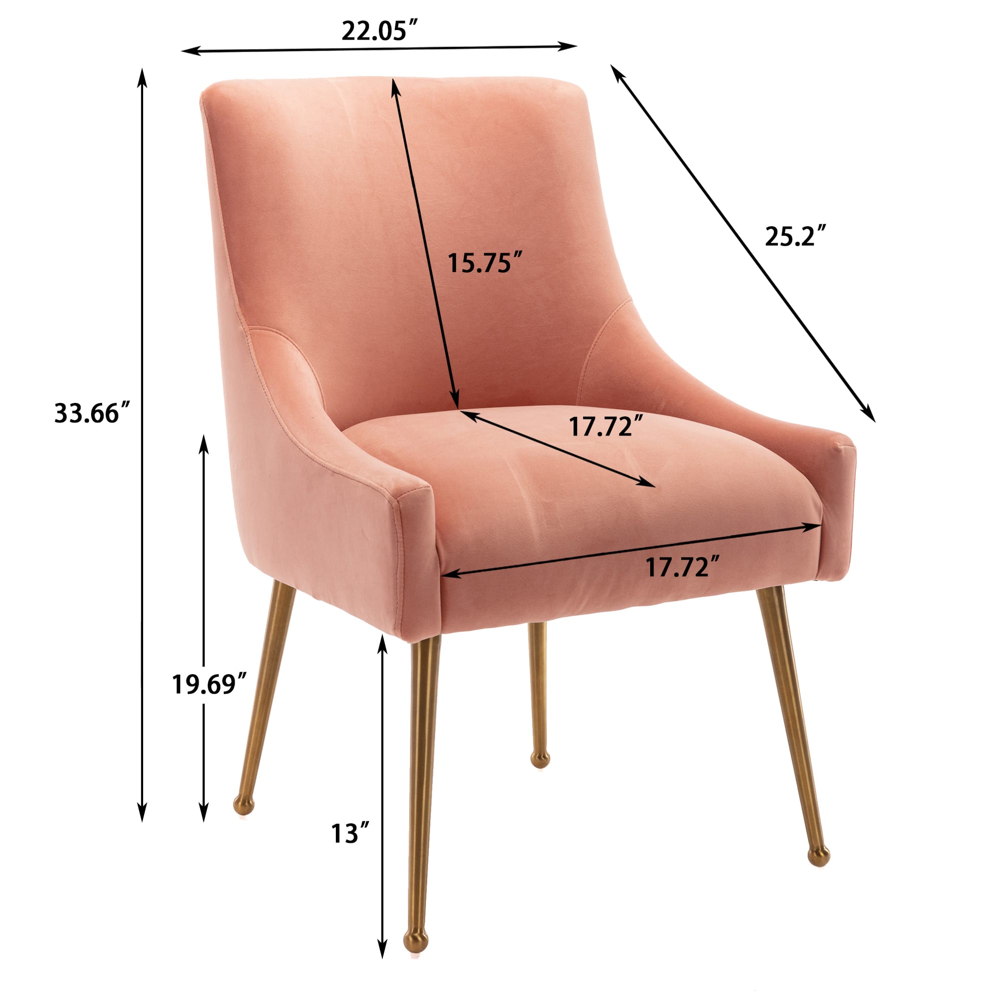 Velvet Dining Chair, Accent Side Chair With Adjustable Foot Nails, Set of 2-Boyel Living