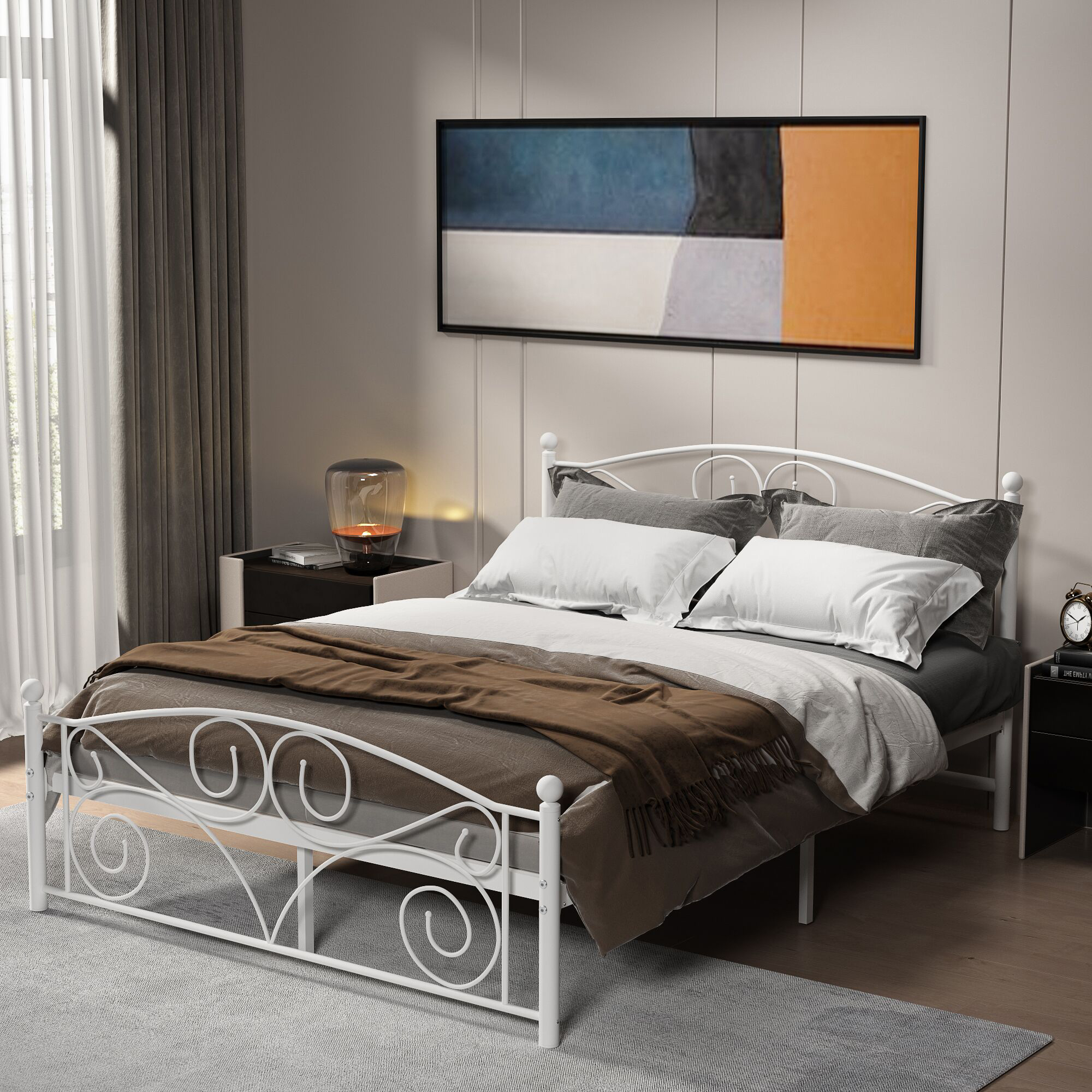 Queen  Size Unique Flower Sturdy System Metal Bed Frame with Headboard and Footboard-Boyel Living