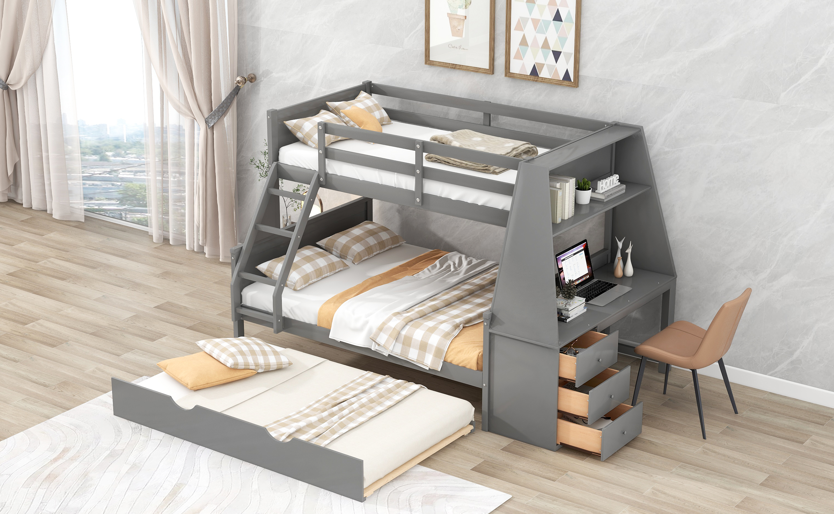 Bunk bed with trundle desk and shop storage