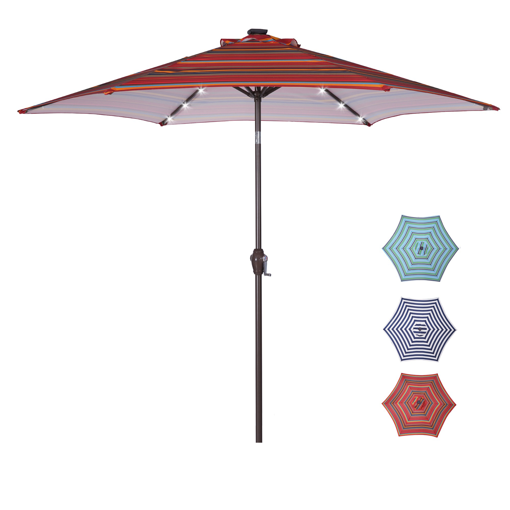 Outdoor Patio 8.7-Feet Market Table Umbrella with Push Button Tilt and Crank, Red Stripes With 24 LED Lights[Umbrella Base is not Included]-Boyel Living