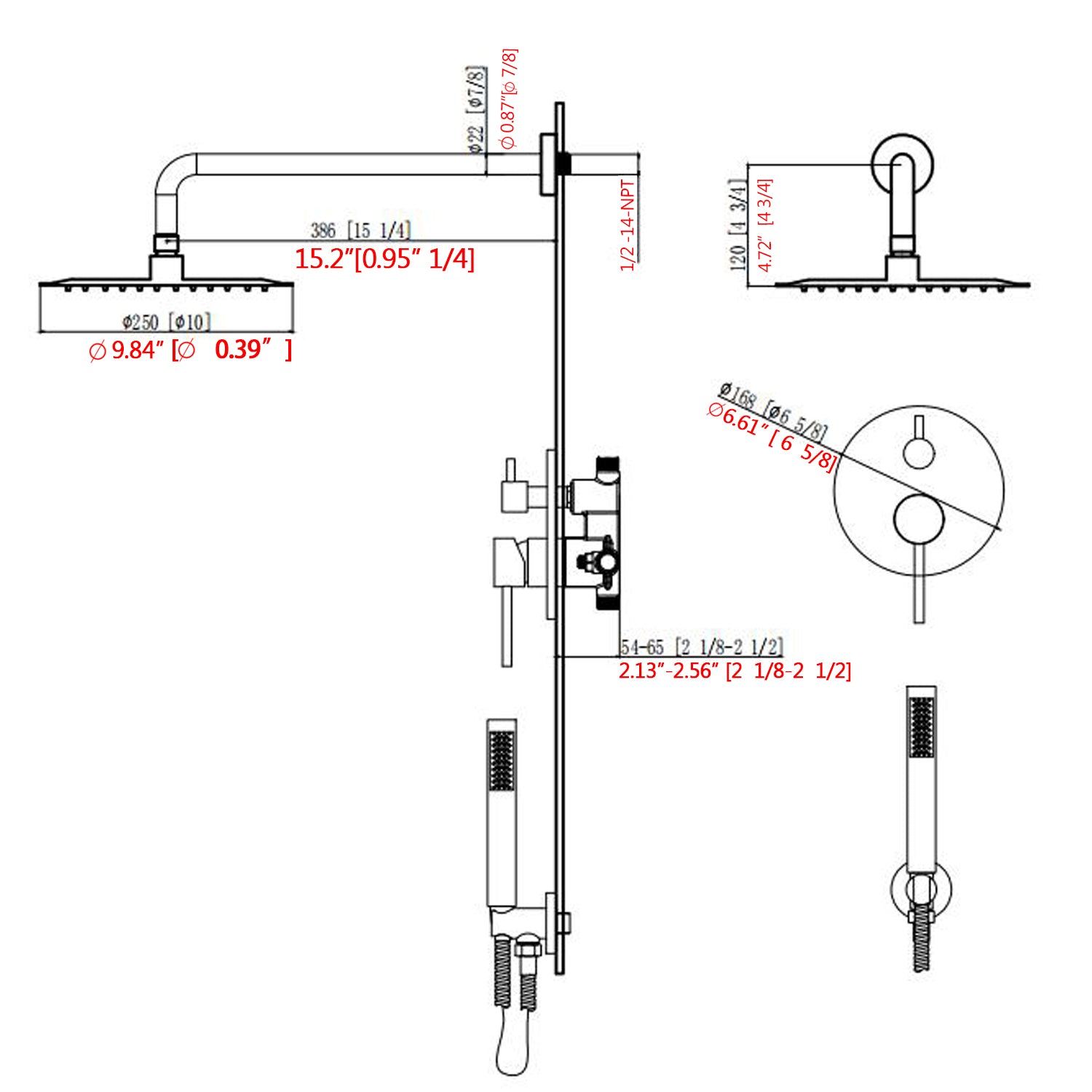 Shower System Wall Mounted with 10 in. Round Rainfall Shower head and Handheld Shower Head, Brushed Nickel-Boyel Living