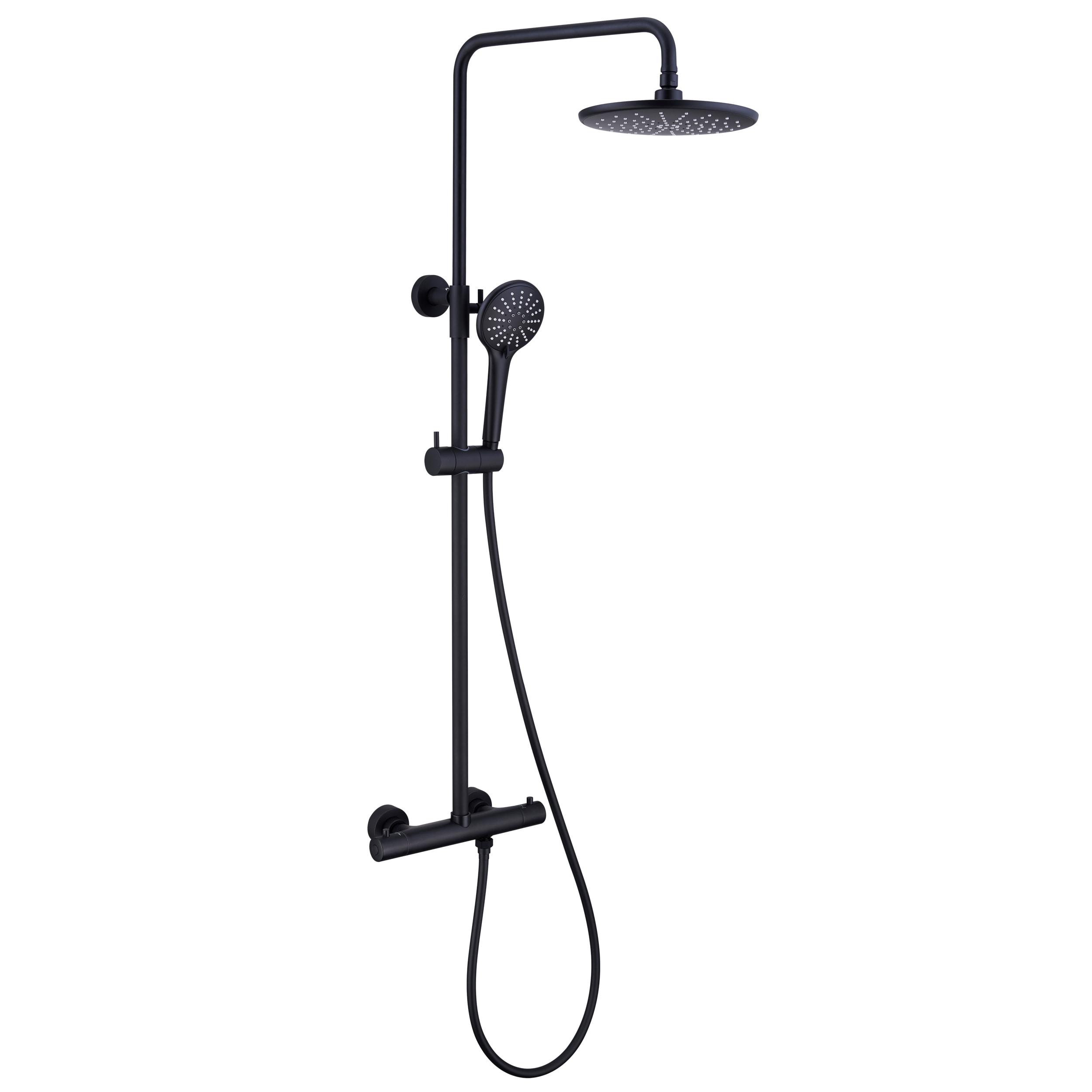 2 Function Wall Mount Round Thermostatic Rain Shower System in Matte Black-Boyel Living