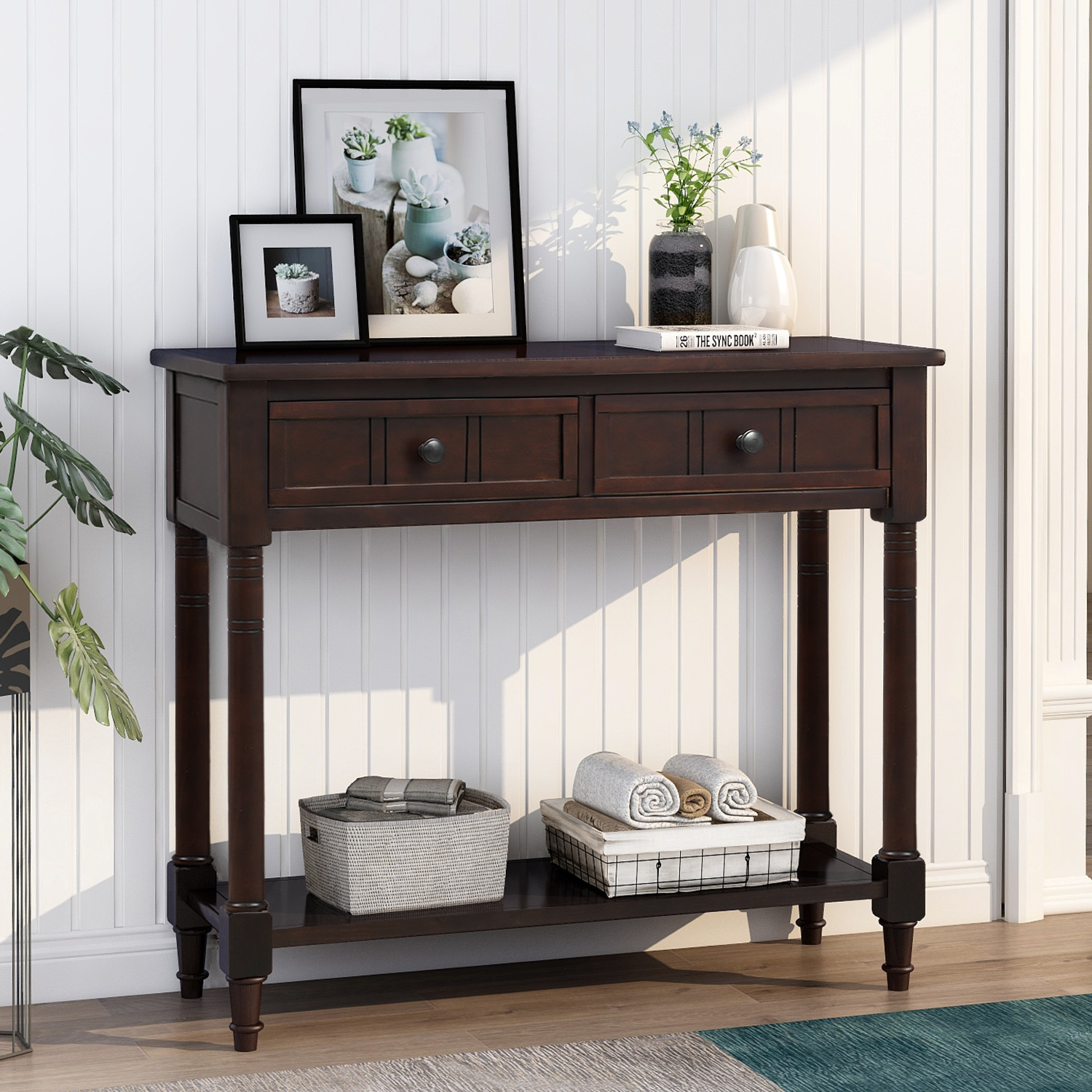 Daisy Series Console Table Traditional Design with Two Drawers and Bottom Shelf (Espresso)-Boyel Living