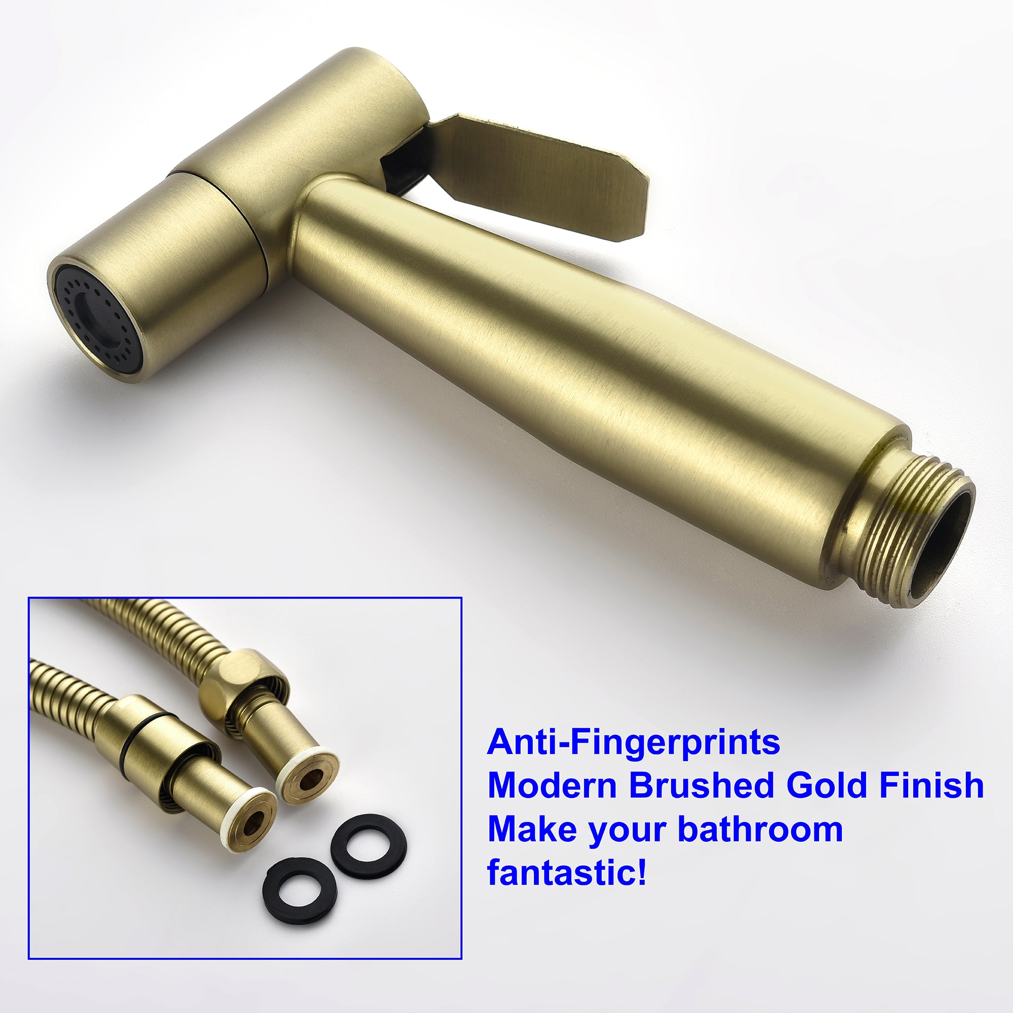 Single-Handle Bidet Faucet with Sprayer Holder, Solid Brass T-Valve Adapter and Flexible Bidet Hose in Brushed Gold-Boyel Living