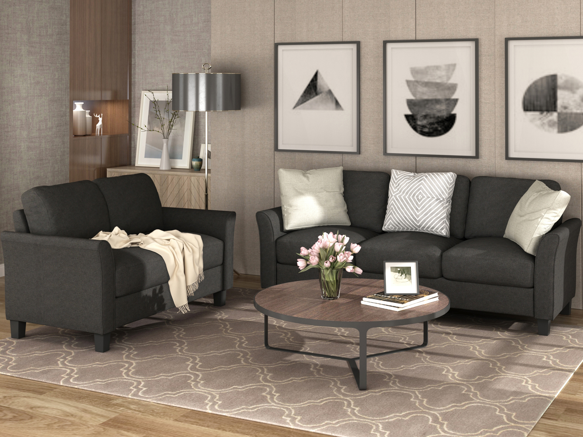 Living Room Furniture Loveseat Sofa and 3-seat  sofa (Black)-Boyel Living
