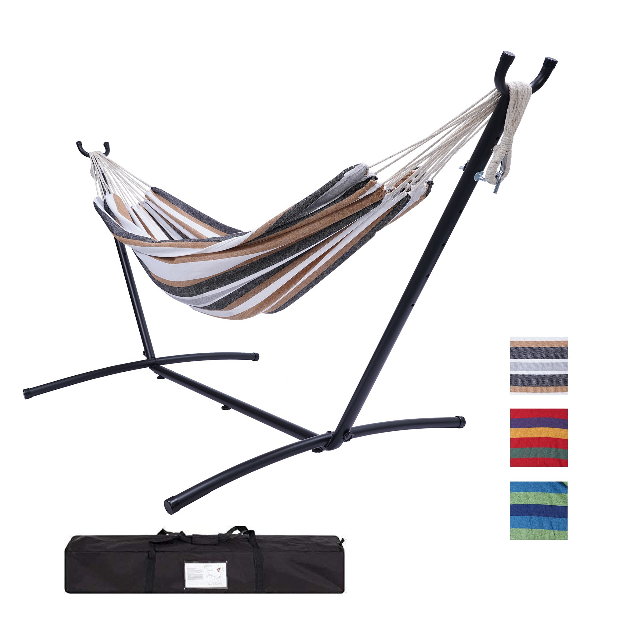 Outdoor Free Standing Classic Colorful Hammock with Stand，Brown/Gray Striped-Boyel Living