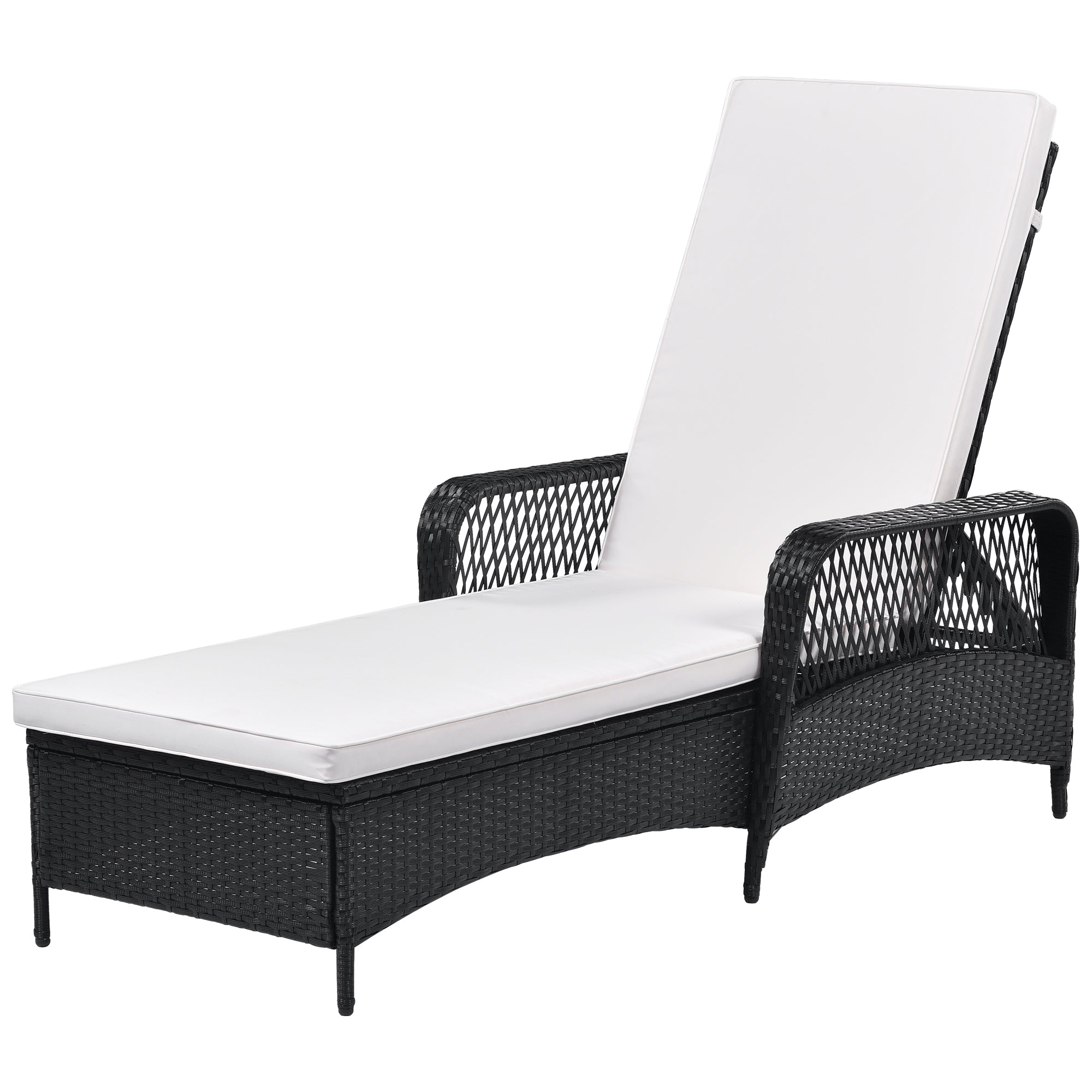 Outdoor patio pool PE rattan wicker chair wicker sun lounger, Adjustable backrest, beige cushion, Black wiker (1 set)-Boyel Living