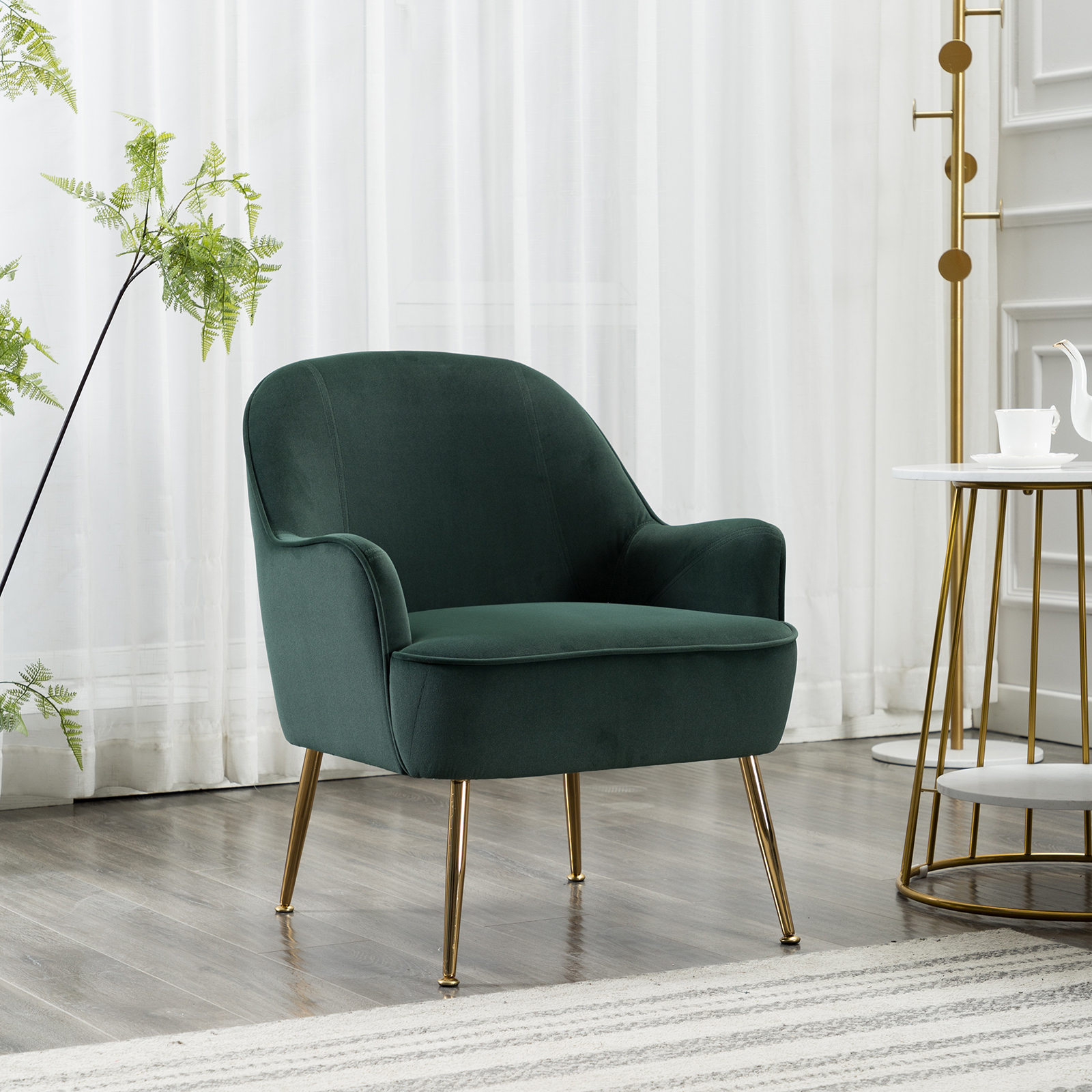 Modern Soft Velvet Material Dark Green Ergonomics Accent Chair Living Room Chair Bedroom Chair Home Chair With Gold Legs And Adjustable Legs For Indoor Home-Boyel Living