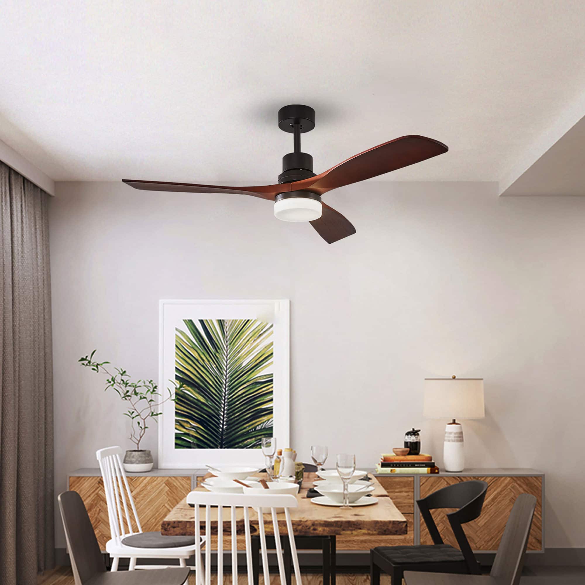 52 in. Indoor Solid Wood Chandelier Six-speed Ceiling Fan with Light and Remote Control, Bulb not included-Boyel Living