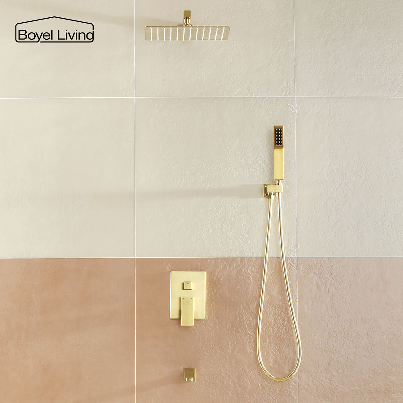 Boyel Living Wall Mounted Shower System with 12 in. Rainfall Shower Head, Handheld Shower and Tub Faucet-Boyel Living