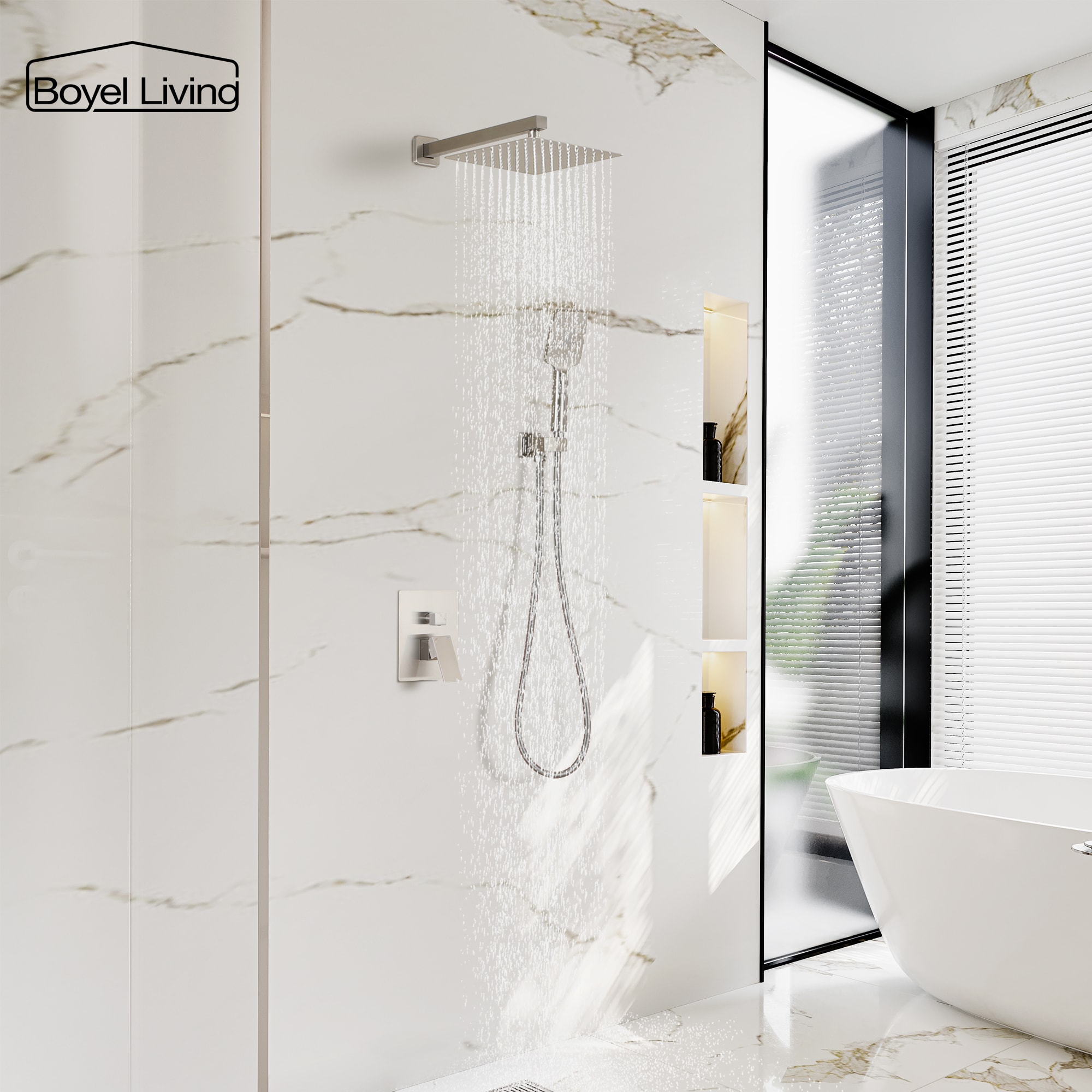 Boyel Living 10 in. 2.5 GPM Wall Mount Rain Dual Shower Heads Shower System in Brushed Nickel/Matte Black-Boyel Living