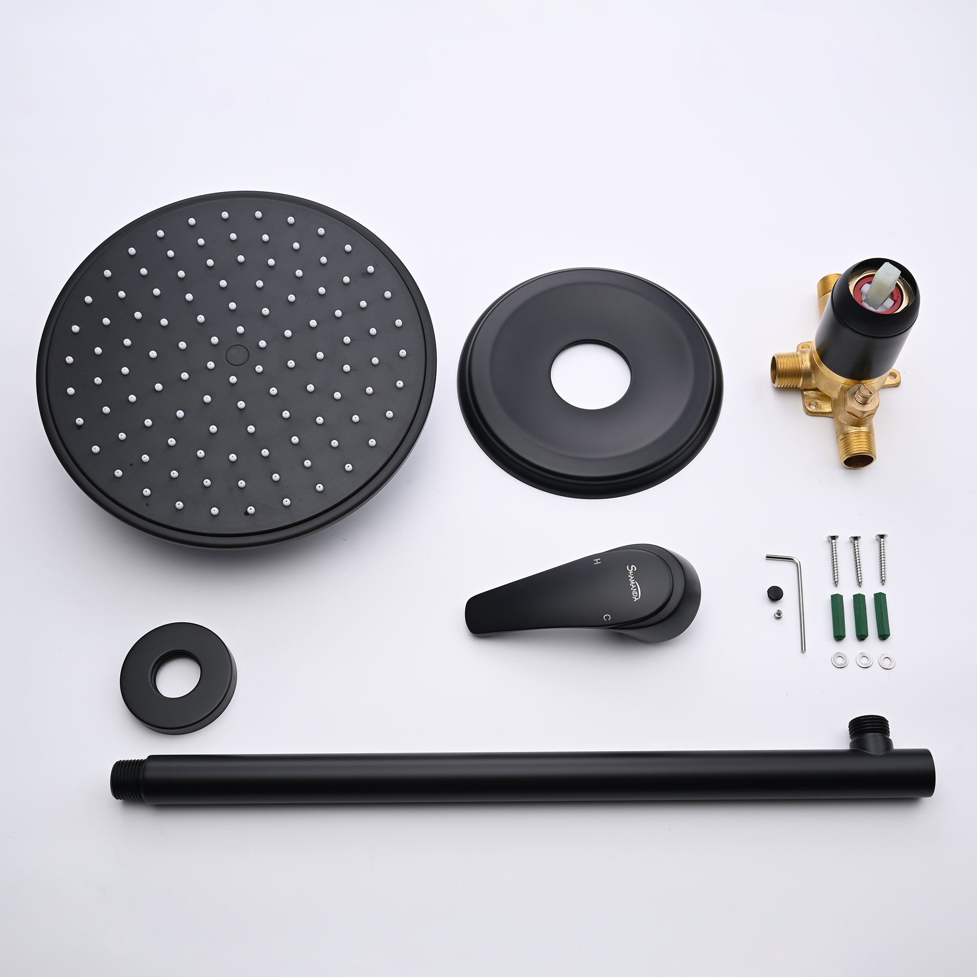 Boyel Living 1-Spray Patterns with 3.4 GPM 9 in. Wall Mount Rain Fixed Shower Head with Single Lever Handle and Valve-Boyel Living