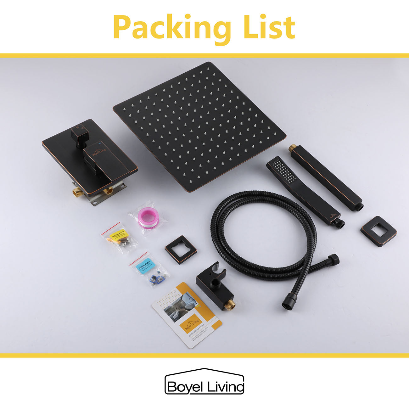 Boyel Living 1-Spray Patterns with 2.5 GPM Ceiling Mount Dual Shower Heads and Handheld Shower in Oil Rubbed Bronze, 10/12/16 in.-Boyel Living