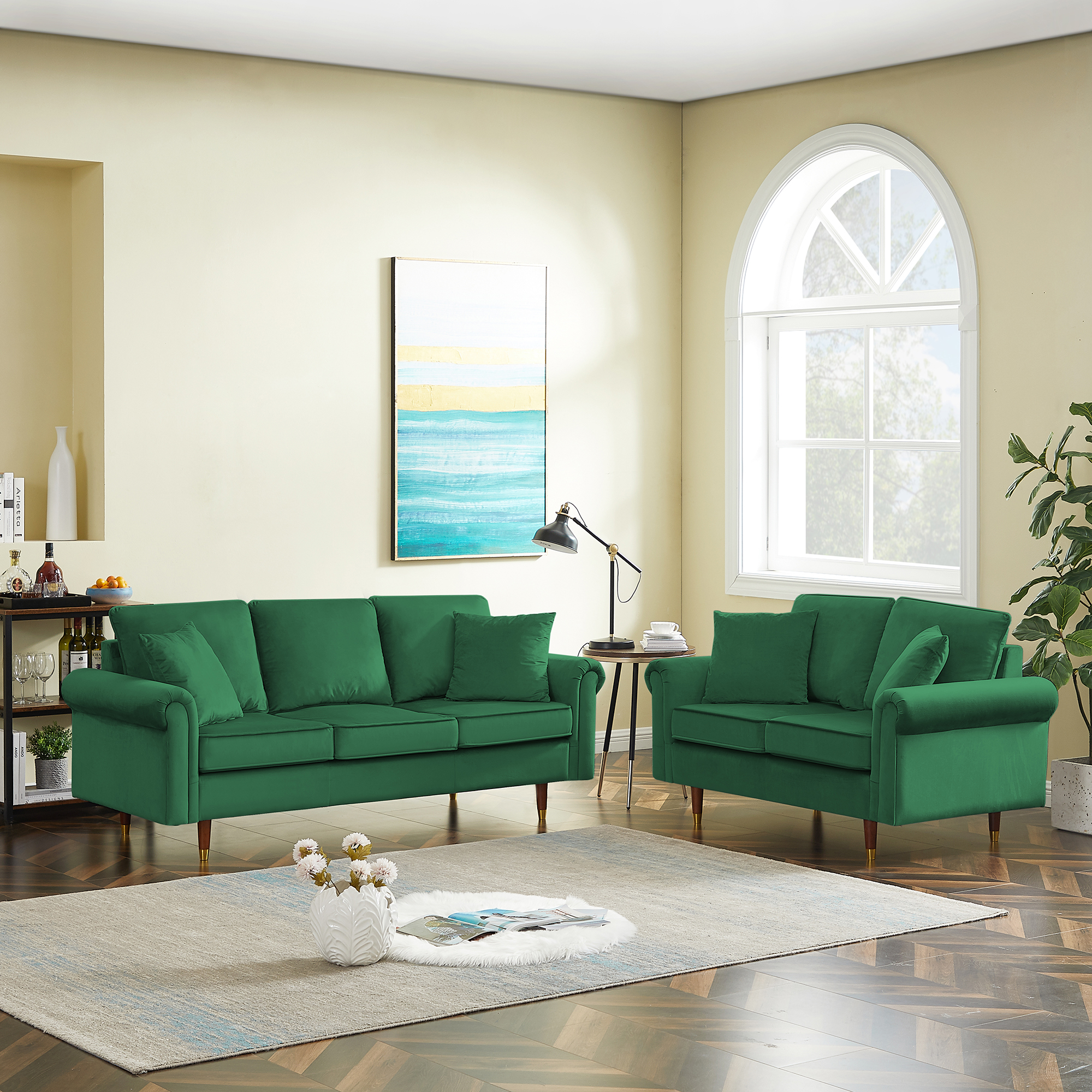 Modern Velvet Sofa Set , 2 Seater and 3 Seater Sofa With Wood Legs for Living Room.-Boyel Living