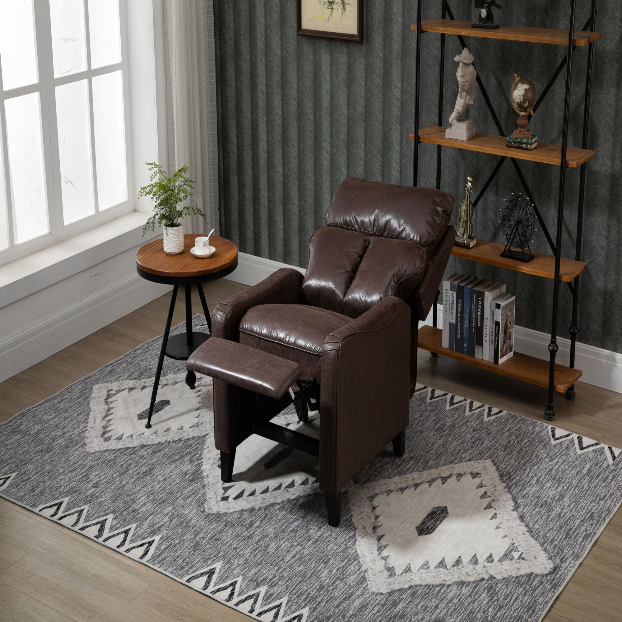 Microfiber Manual Glider Club Recliner, Light Grey/Light Brown/Dark Brown-Boyel Living