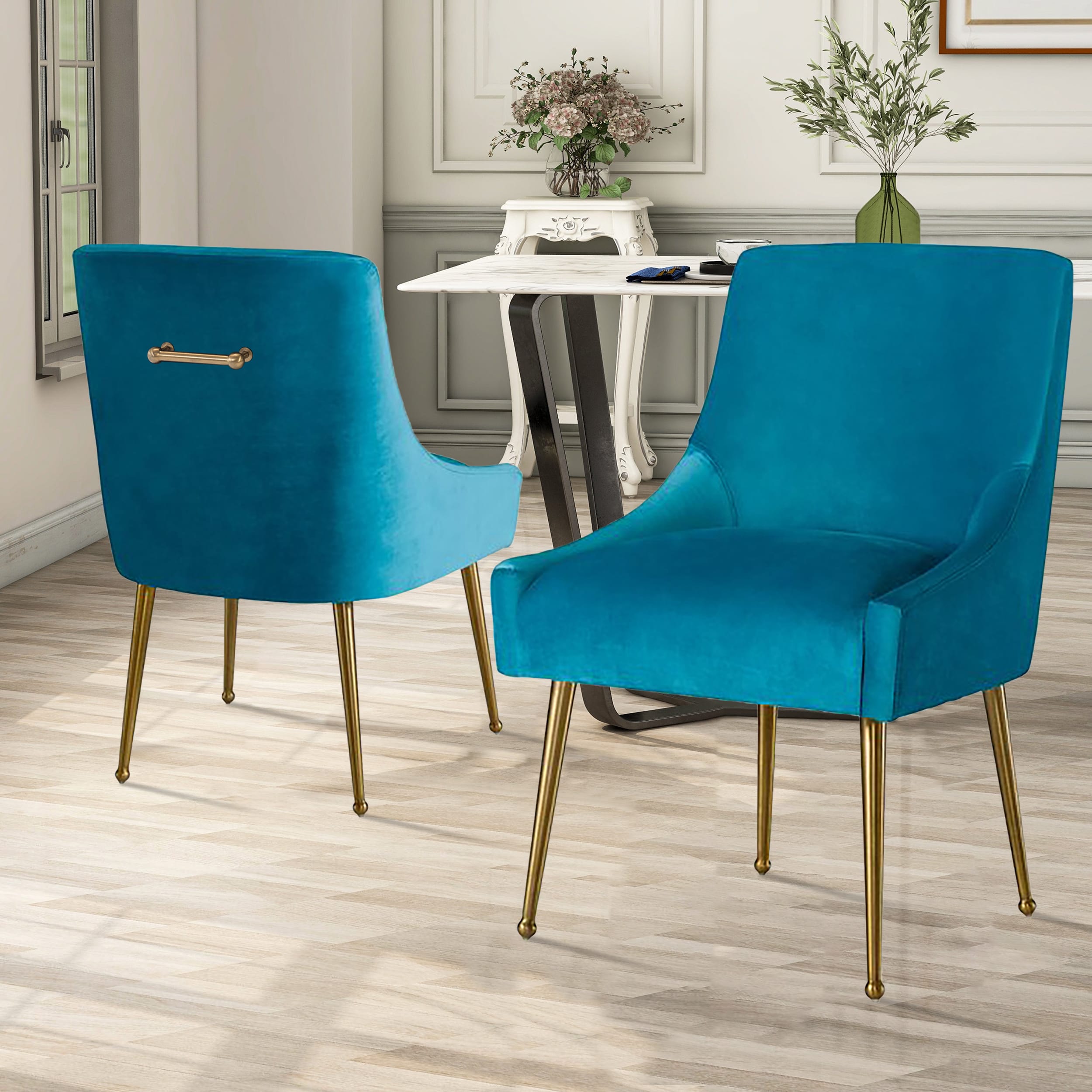 Velvet Dining Chair, Accent Side Chair With Adjustable Foot Nails, Set of 2-Boyel Living