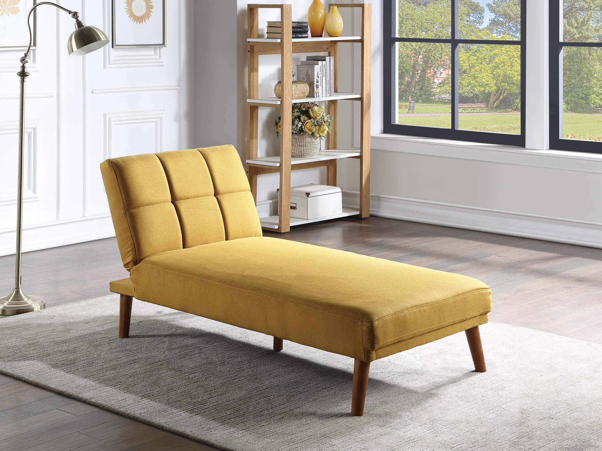 Mustard Polyfiber Adjustable Chaise Bed Living Room Solid wood Legs Tufted Comfort Couch-Boyel Living