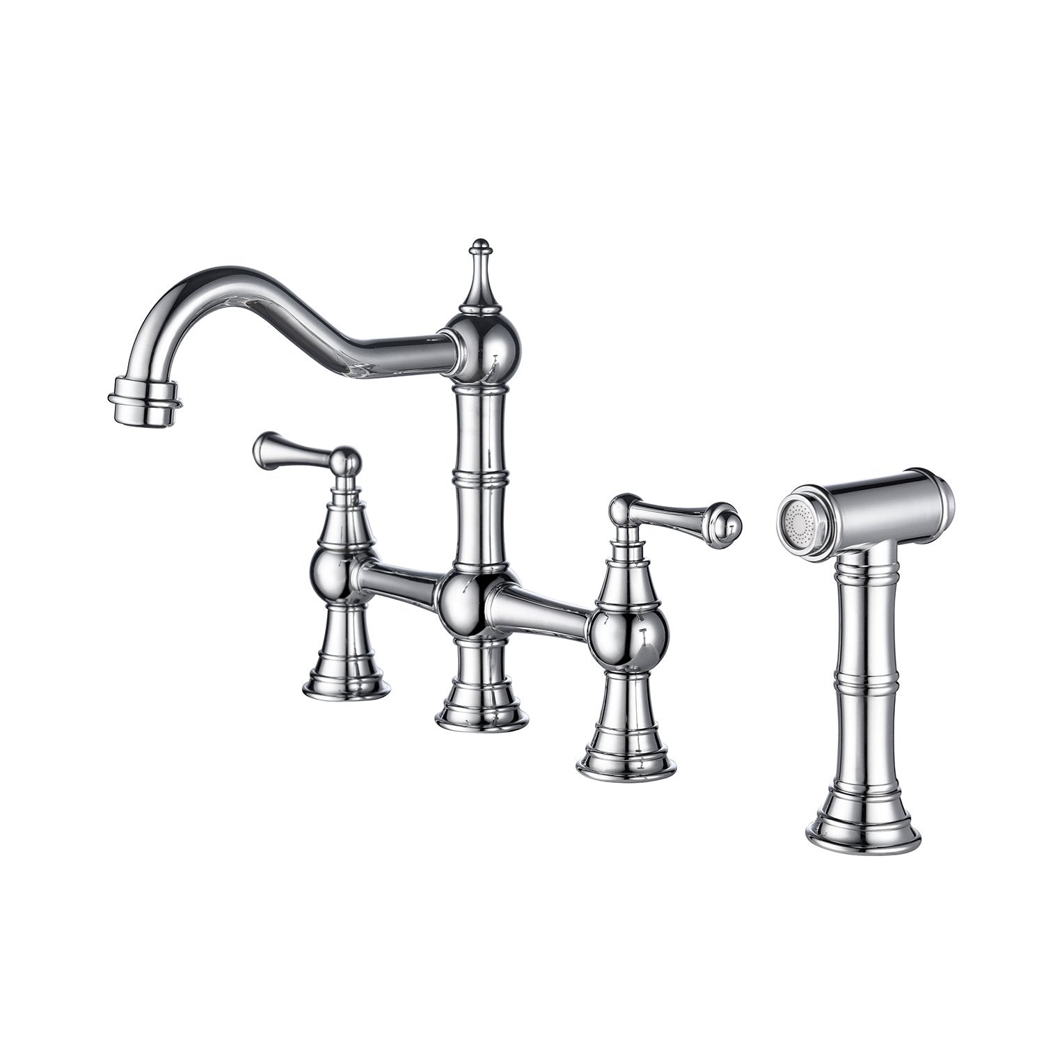 Bridge Dual Handles Kitchen Faucet With Pull-Out Side Spray in-Boyel Living