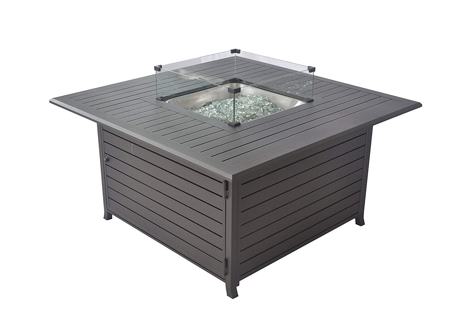 45 Inch 50,000 Btu Square Propane Gas Fire Pit Table with w/ Glass Wind Guard - Mocha Brown-Boyel Living