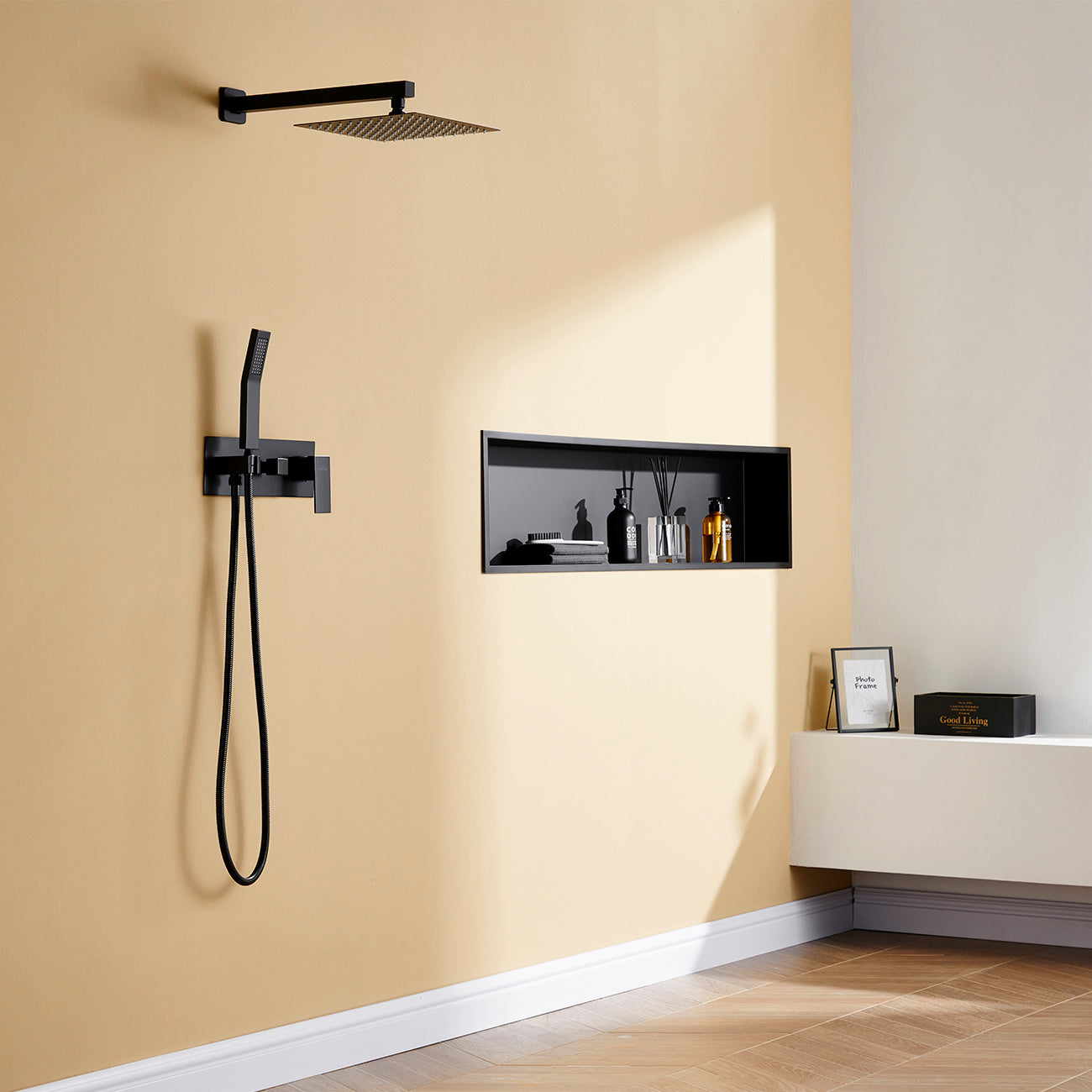 Matte Black 10 in. Square High Pressure Shower System with Handheld Shower Head-Boyel Living