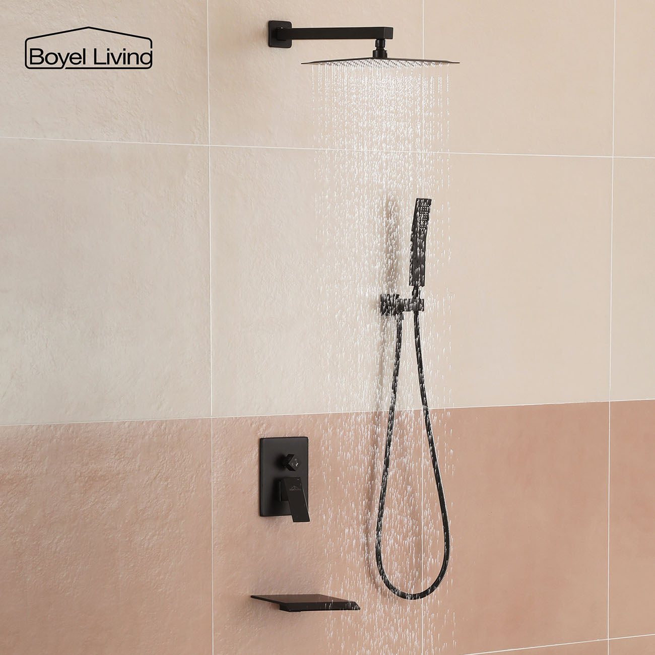 Boyel Living 12 in. Wall Mount Shower System with Handheld and Large Waterfall Tub Faucet-Boyel Living