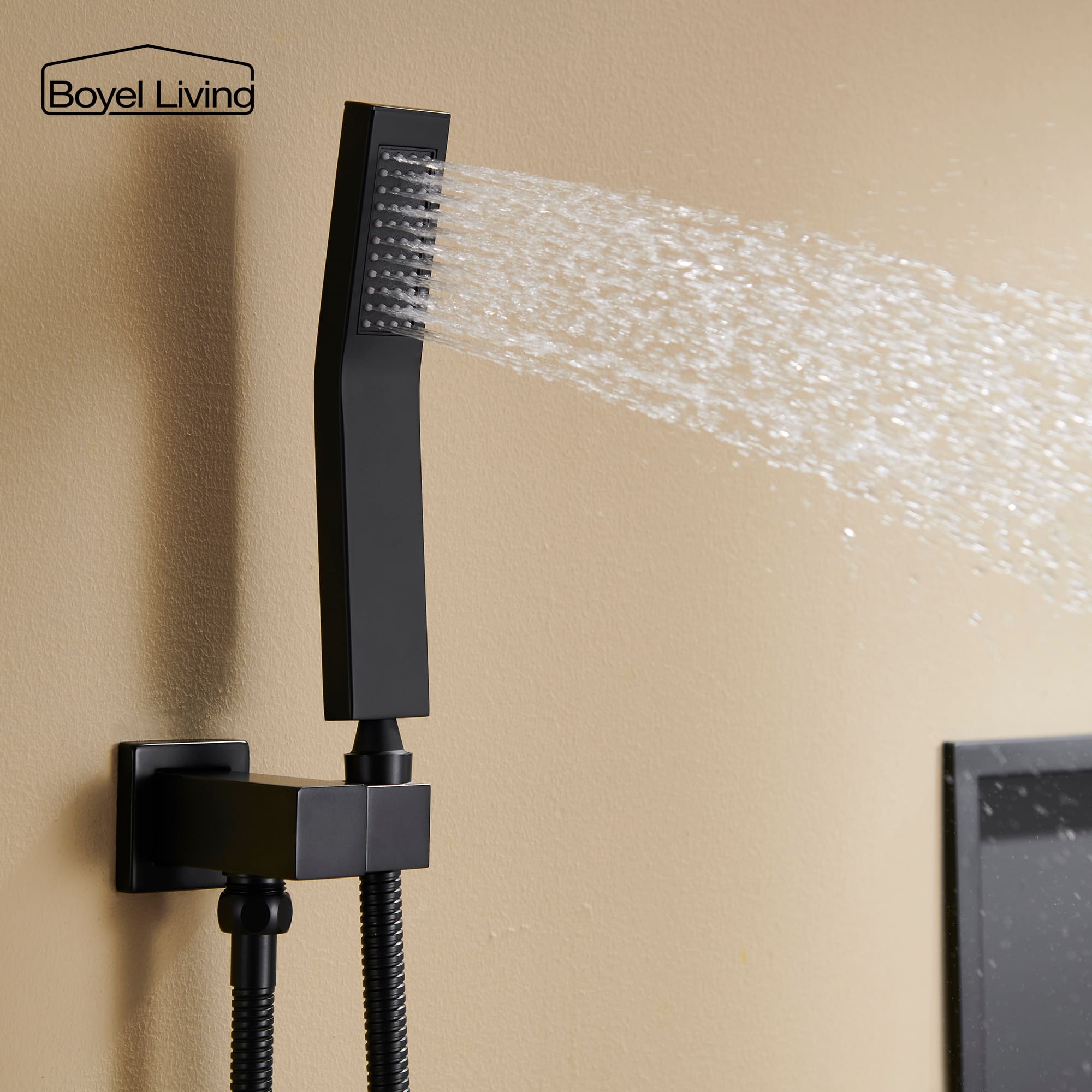 Boyel Living 10 in. Complete Shower Head System with Bath Tub Faucet and Rough-in Valve in Matte Black-Boyel Living