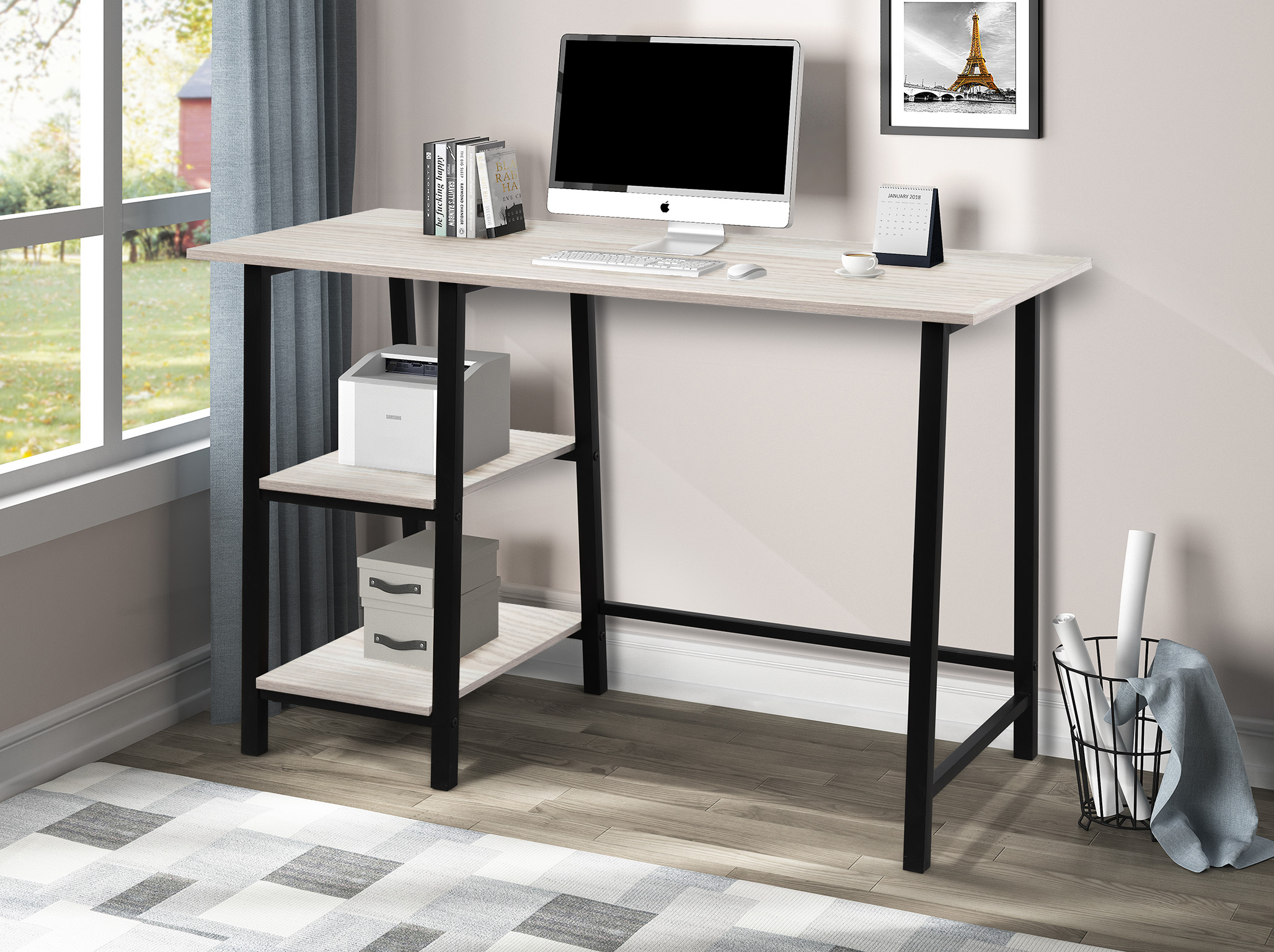 Metal Frame Home Office Desk/Computer desk with Wood Surface-Boyel Living