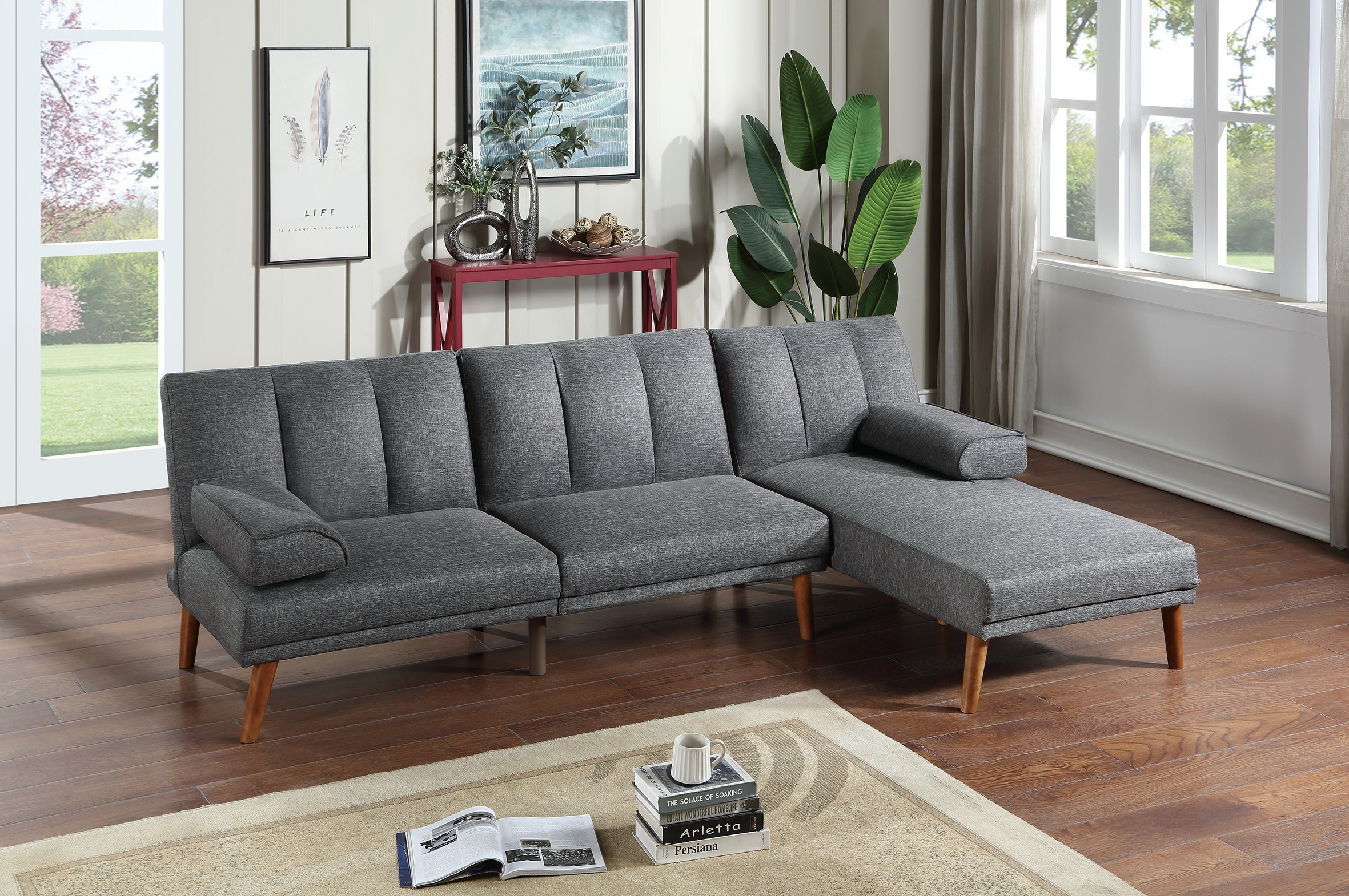 Blue Grey Polyfiber Sectional Sofa Set Living Room Furniture Solid wood Legs Plush Couch Adjustable Sofa Chaise-Boyel Living