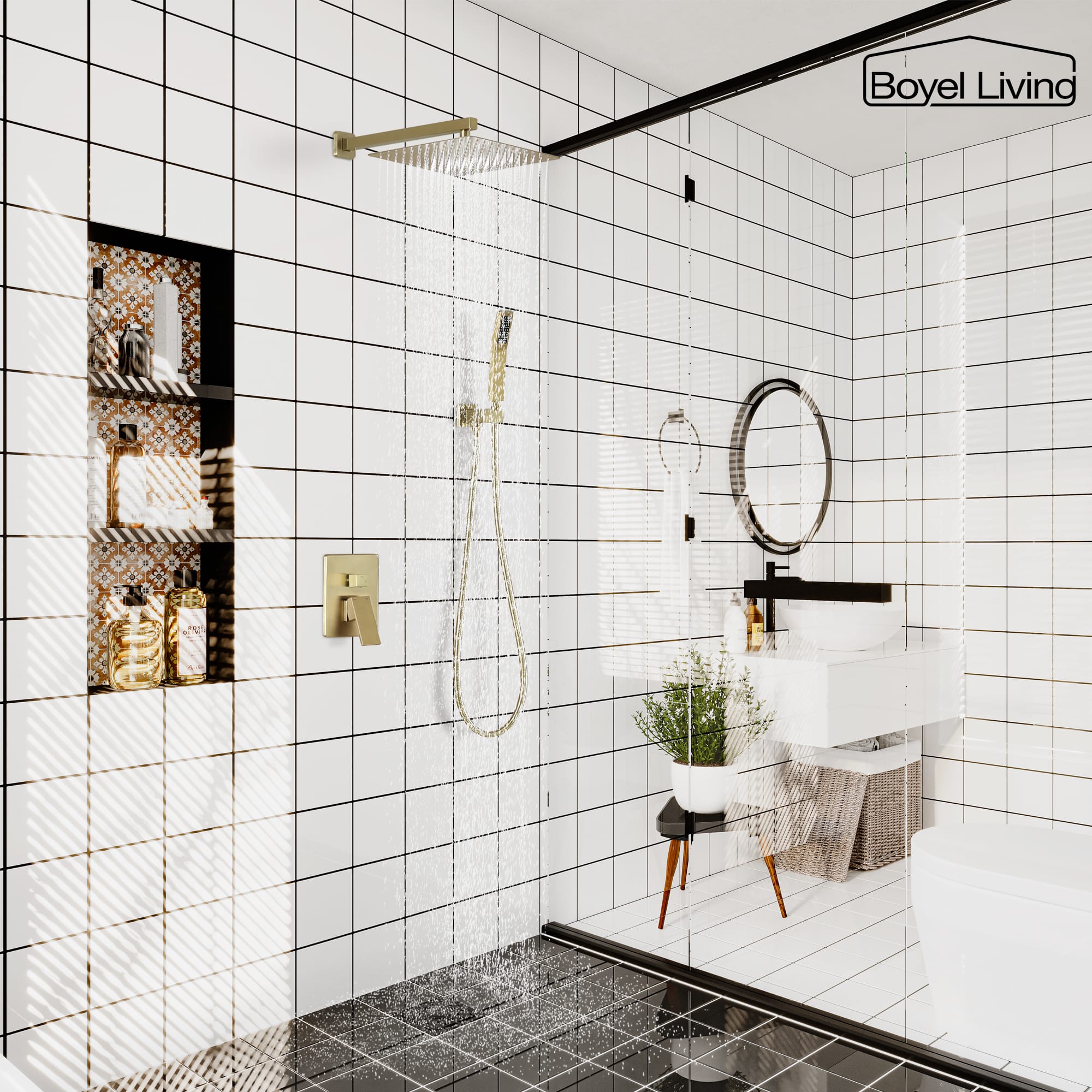 Boyel Living 1-Spray Patterns Rain Shower System 12-inch Complete Shower Head Syste m-Boyel Living