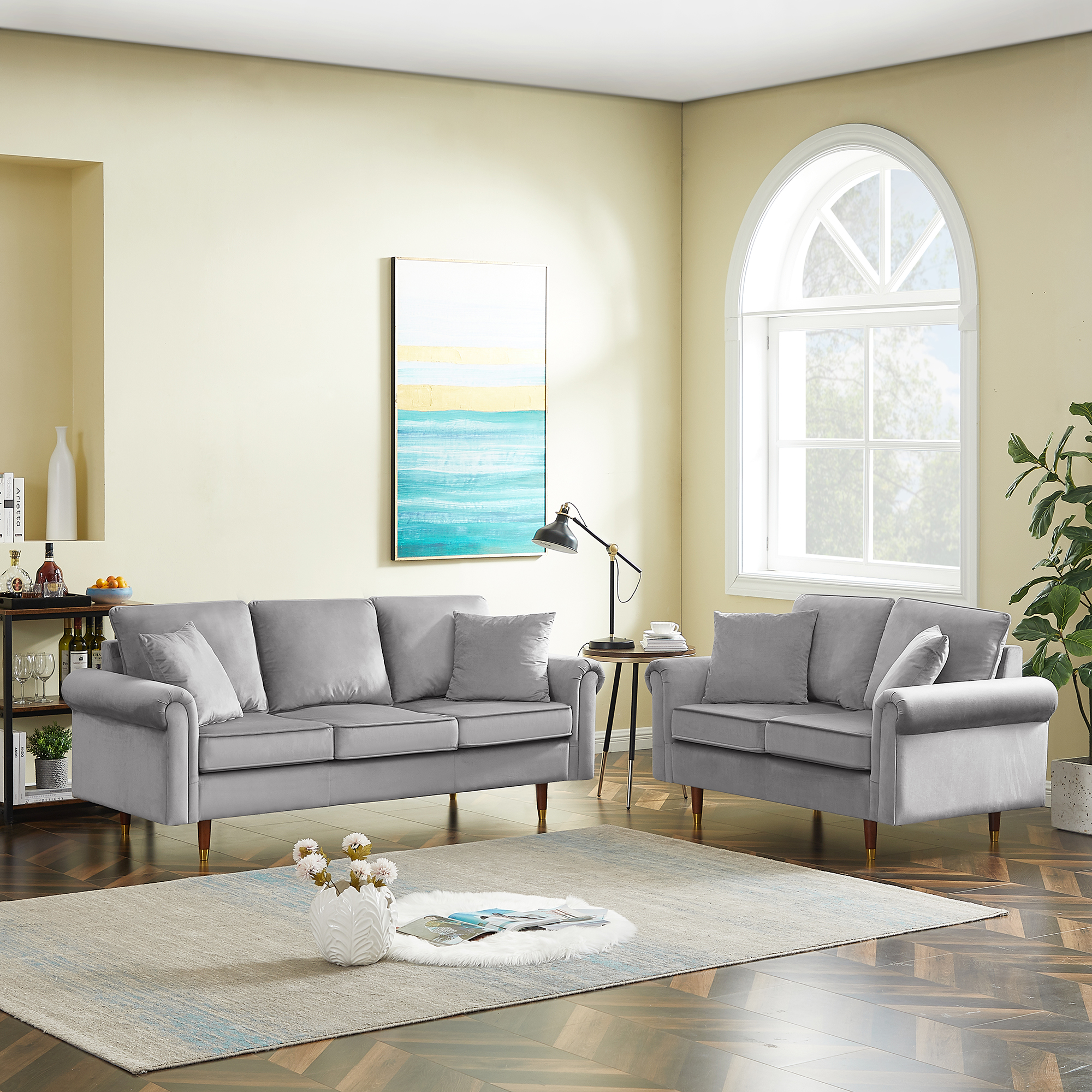 Modern Velvet Sofa Set  , 2 seater and 3 Seater Sofa With Wood Legs for Living Room  .-Boyel Living
