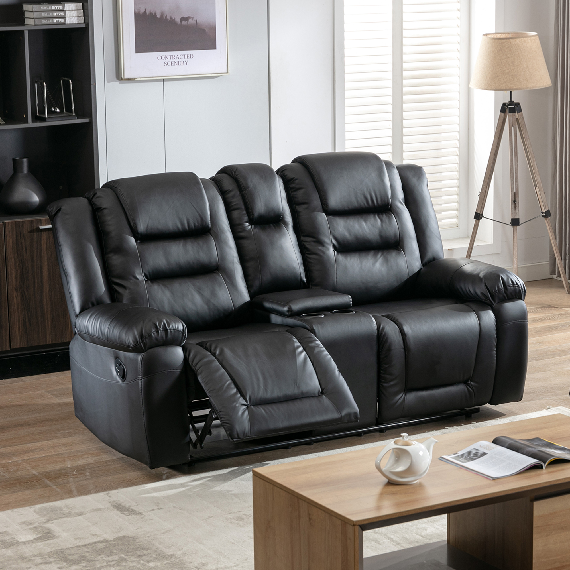 Orisfur. Home Theater Seating Manual Recliner, PU Leather Reclining Loveseat for Living Room (Recliner Loveseat）-Boyel Living