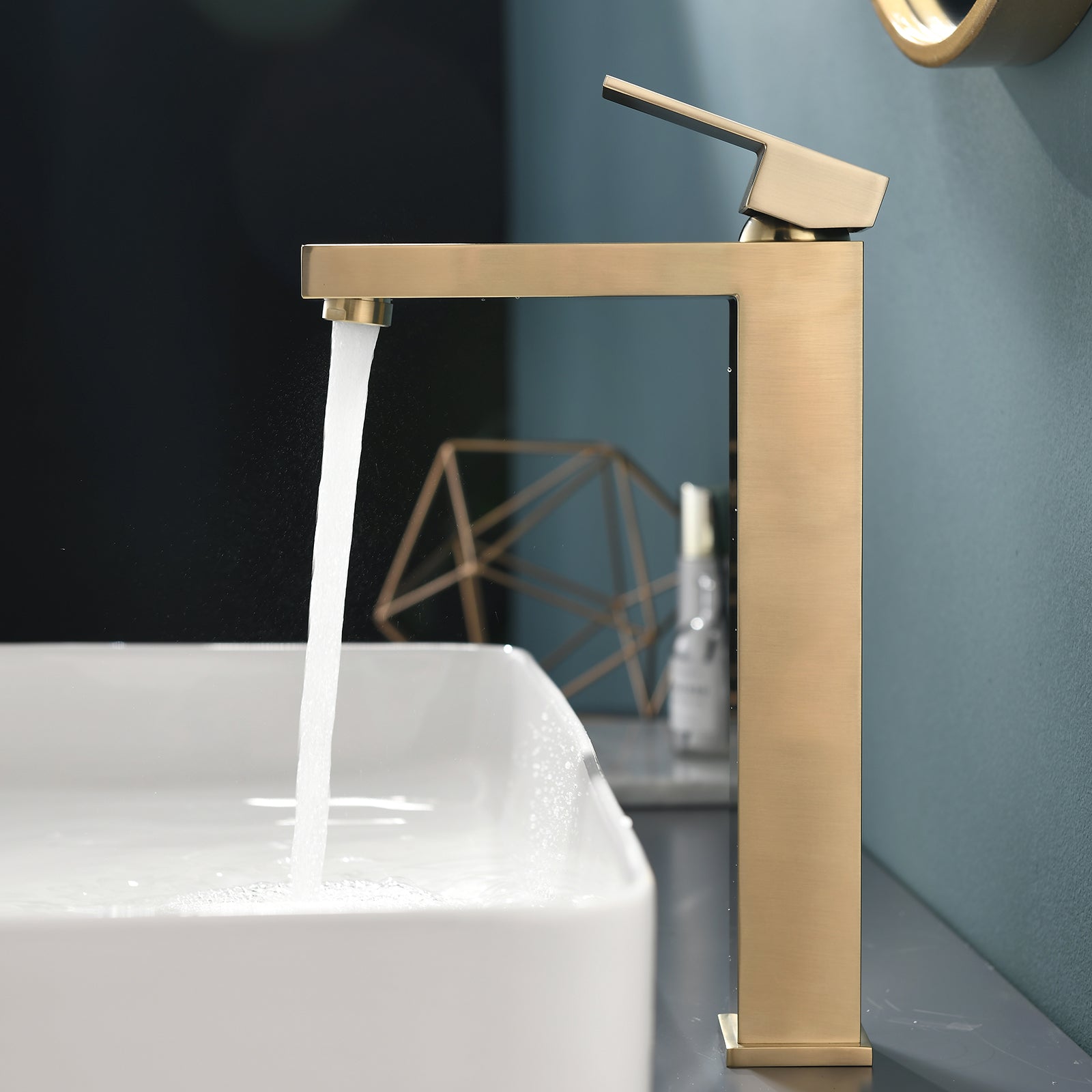 Single Handle Single Hole Bathroom Faucet with Water Supply Lines in Brushed Gold-Boyel Living