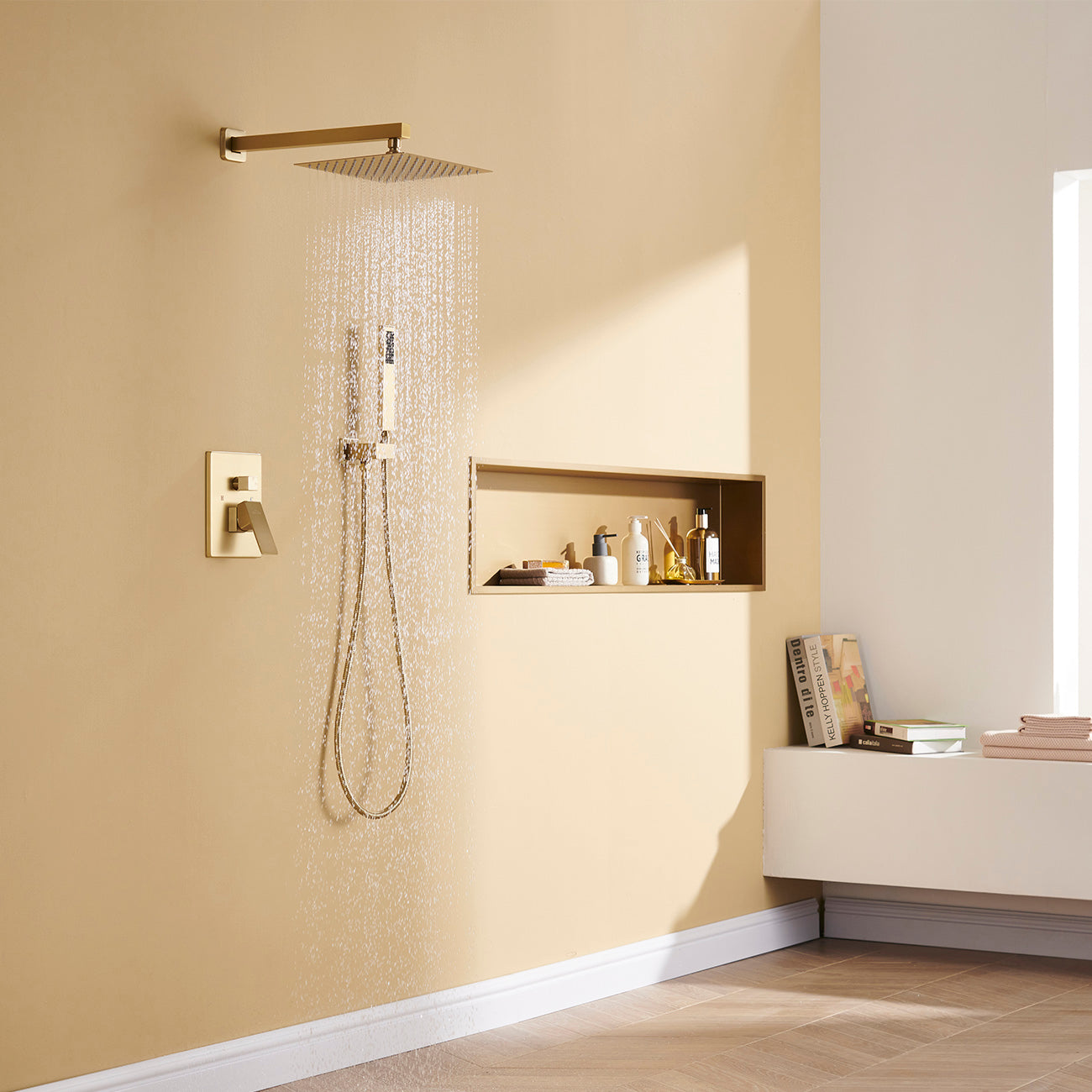 Boyel Living 10 in. Wall Mount High Pressure Shower System with Slide Bar and Handheld Shower in Brushed Gold-Boyel Living