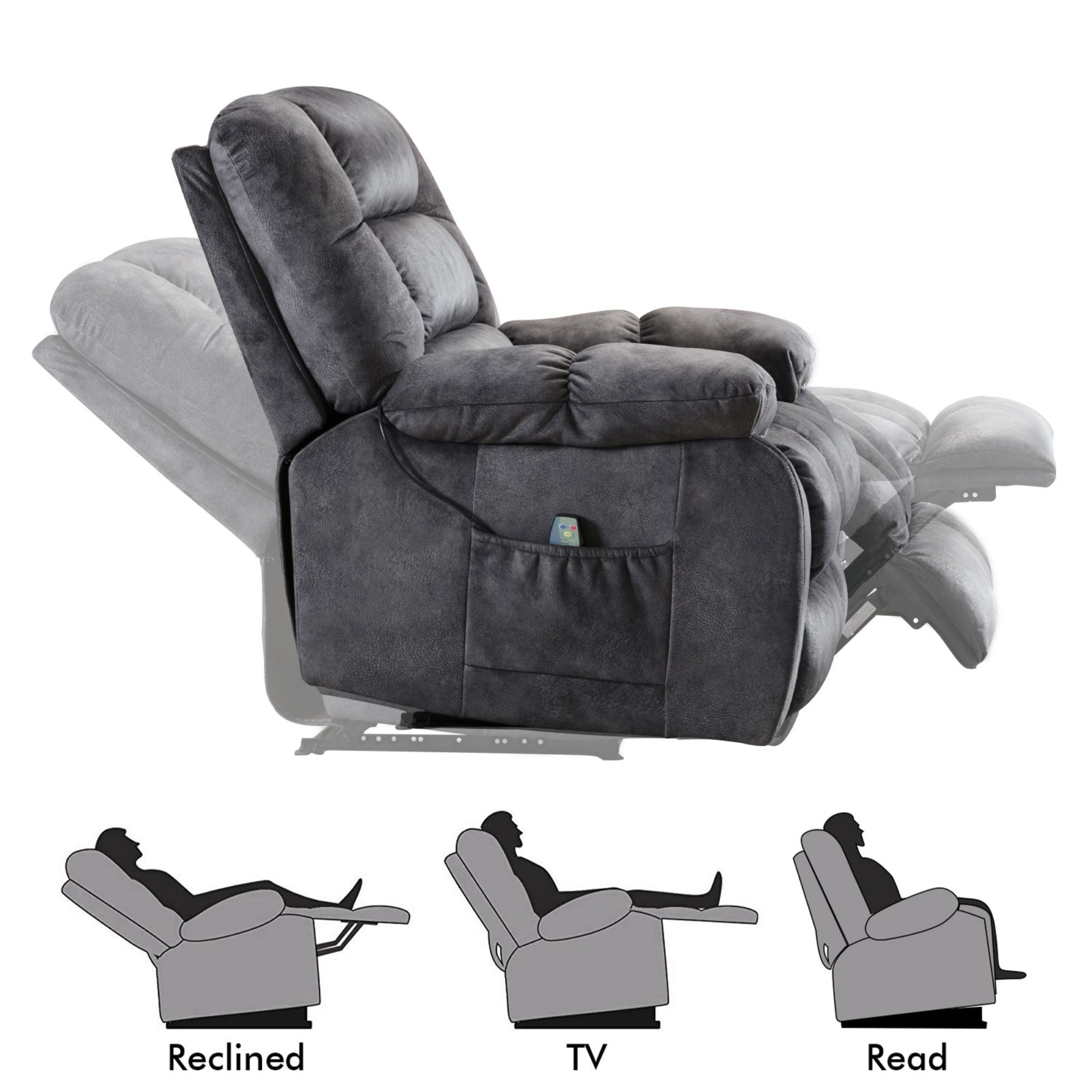 Massage Recliner Chair with Heat and Vibration, Soft Fabric Lounge Chair Overstuffed Sofa Home Theater Seating (Gray)-Boyel Living