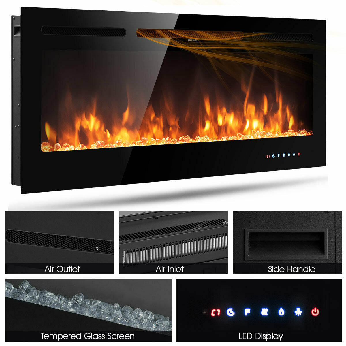 50 in. Recessed Insert Wall Mounted Electric Fireplace with Adjustable Brightness-Boyel Living