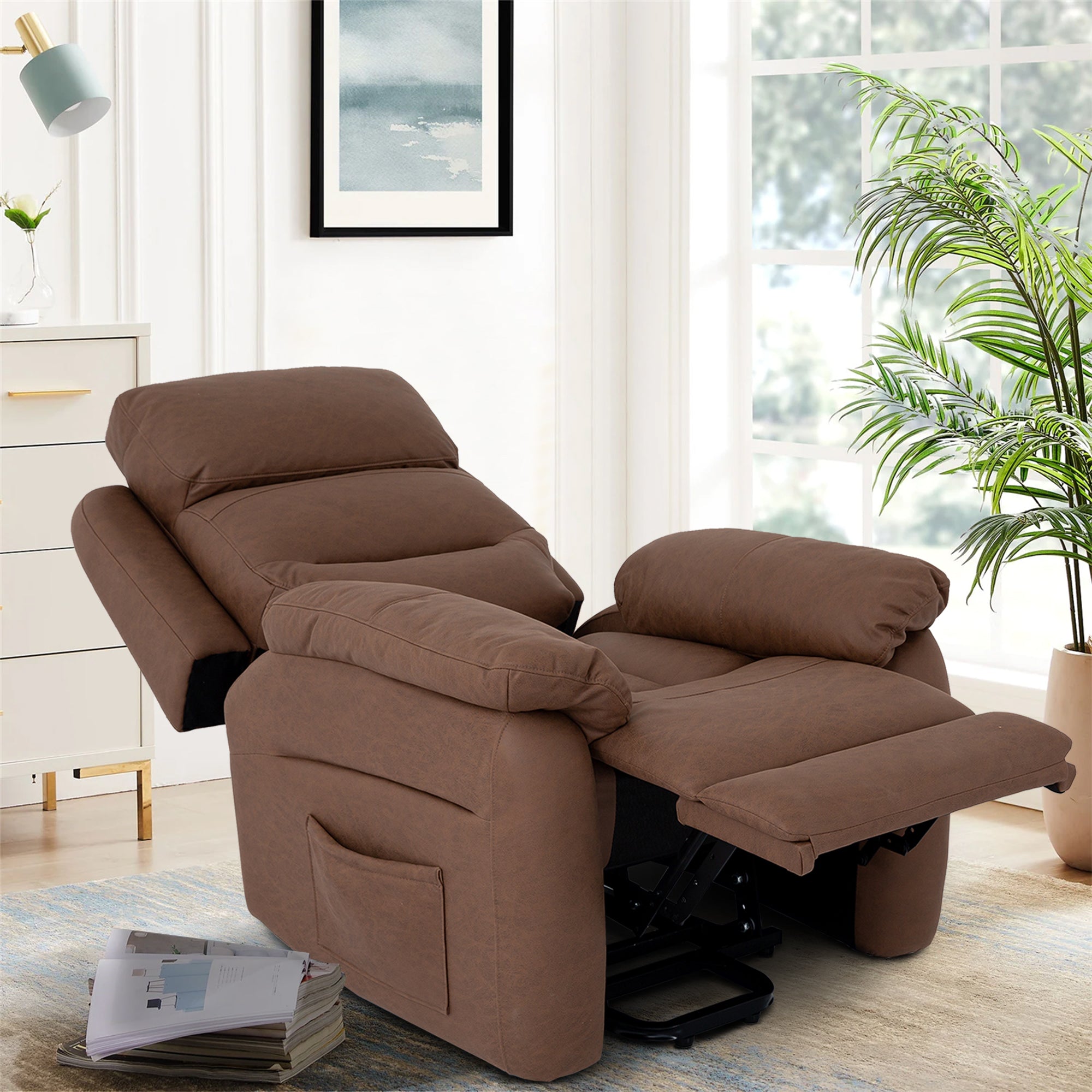 Power Lift Assist Standard Recliner with Storage and Overstuffed Pillows-Boyel Living