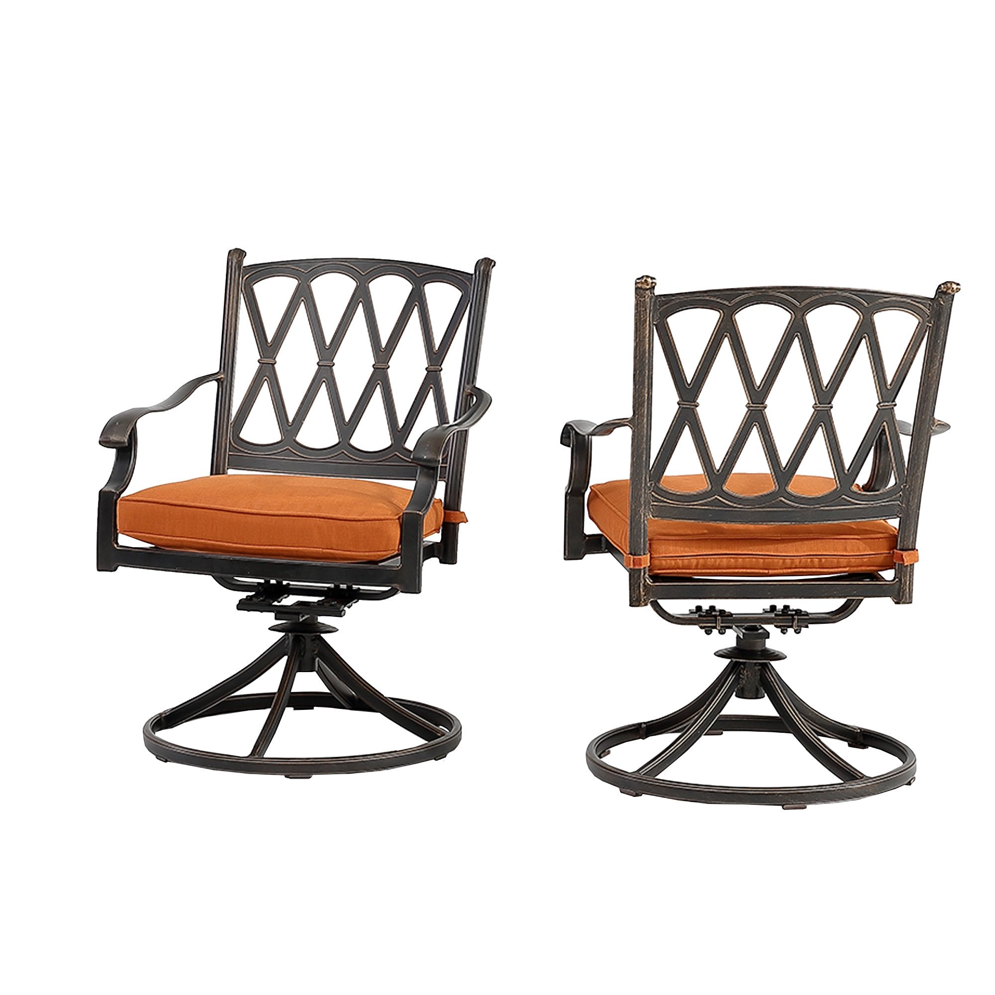 Set of 2 Cast Aluminum Direct-Net Backrest Swivel Chairs Orange-Boyel Living