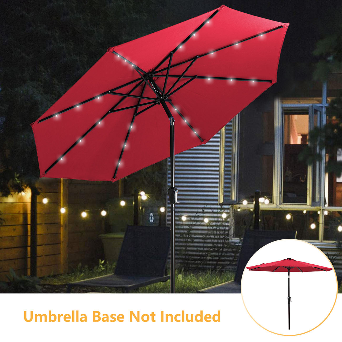 Boyel Living 9-ft Patio Umbrella with LED Lights (Red)-Boyel Living