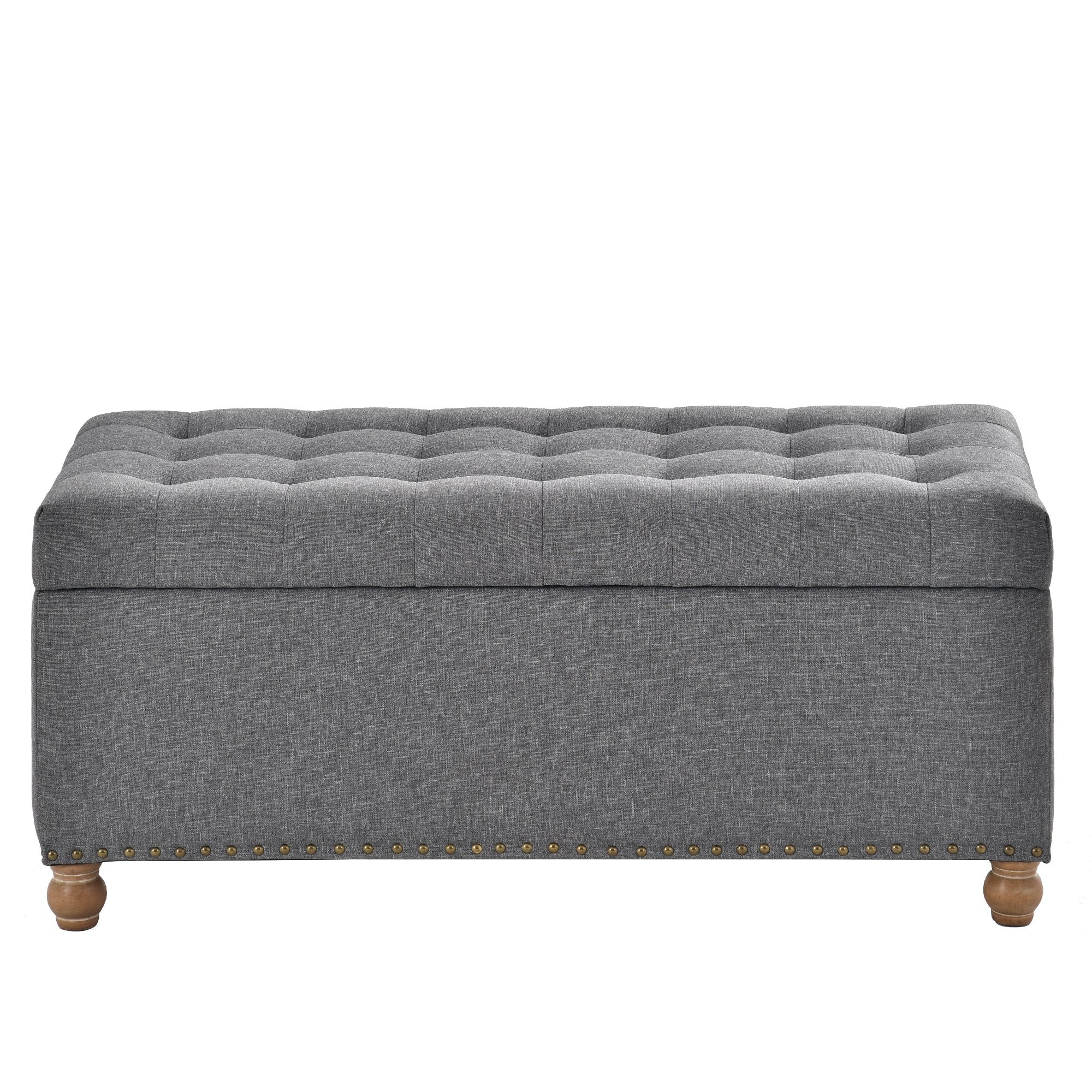 Upholstered Flip Top Storage Bench with Tufted Top, Rubber wood legs-Boyel Living