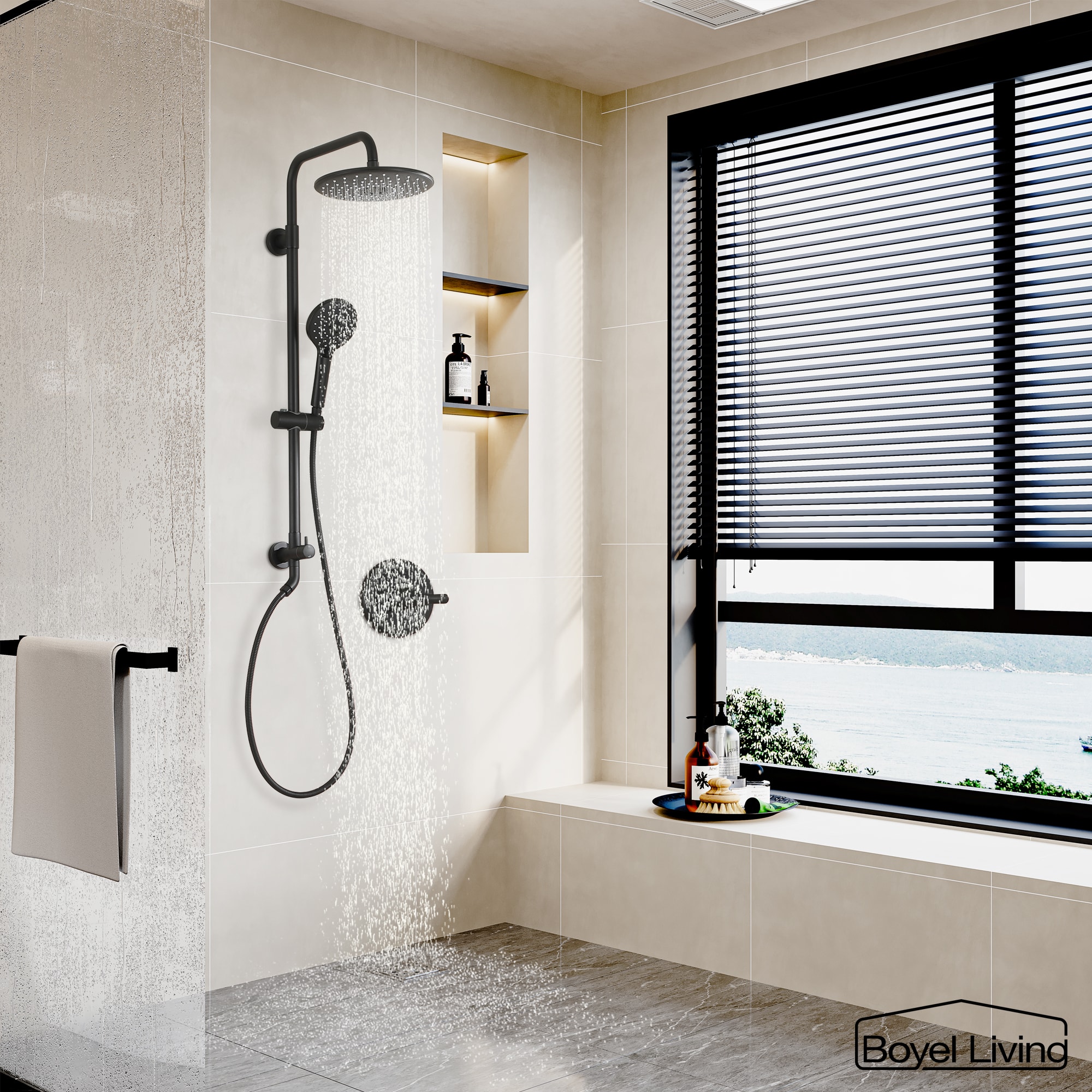 Boyel Living 3-Spray Patterns with 2.5 GPM 10 in. Wall Mount Dual Shower Heads in Matte Black-Boyel Living