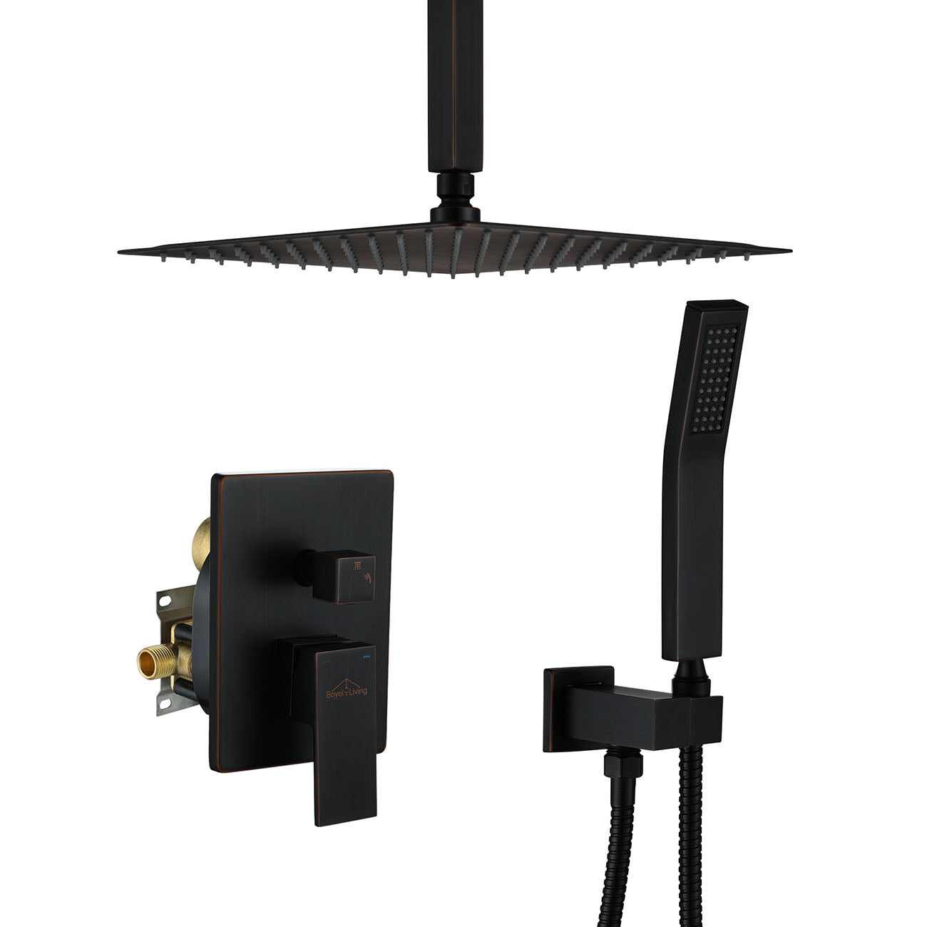 Boyel Living 10/12/16 in.Ceiling Mount Dual Shower Heads and Handheld Shower in Oil Rubbed Bronze-Boyel Living