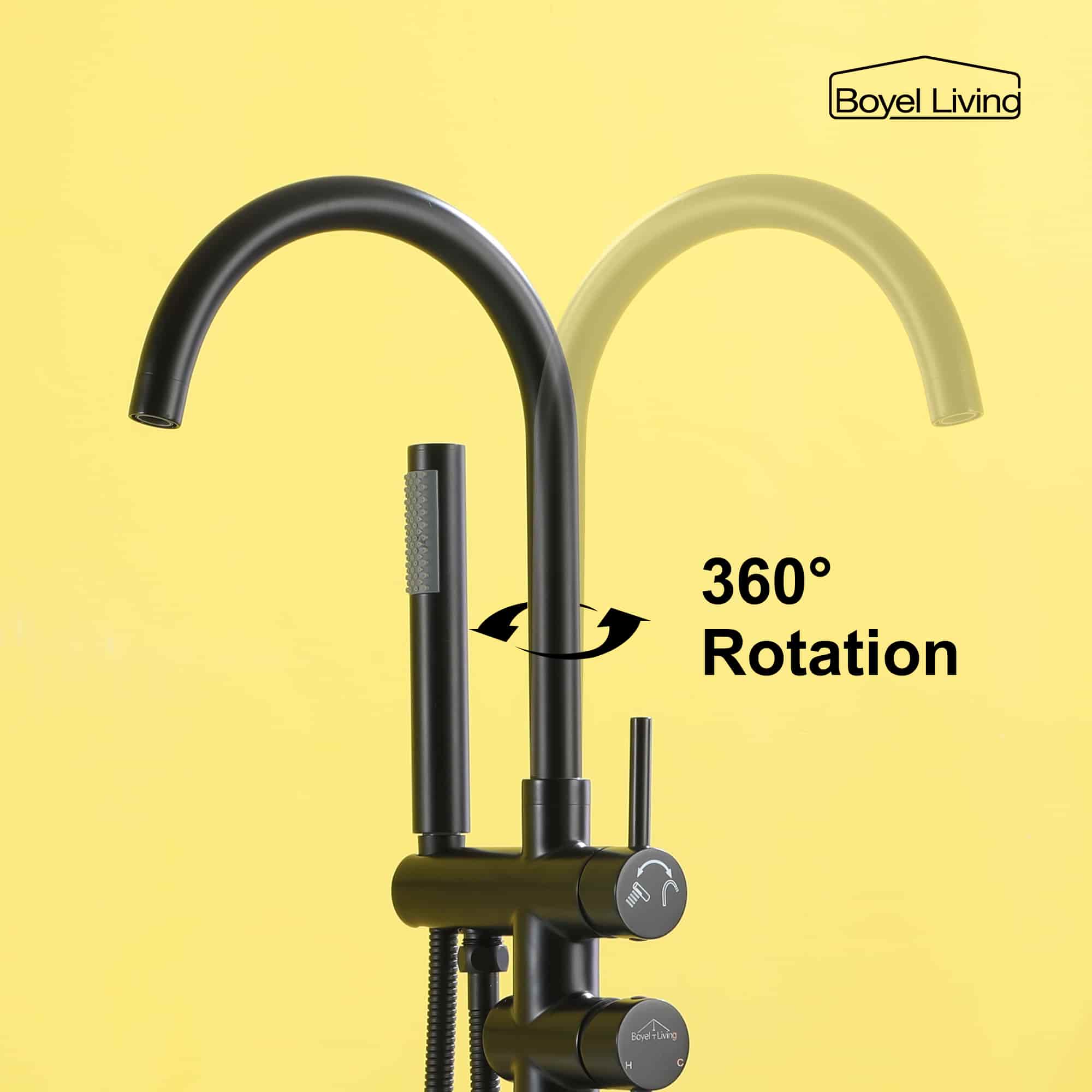 Boyel Living Freestanding Floor Mount 2-Handle Bath Tub Filler Faucet with Handheld Shower-Boyel Living