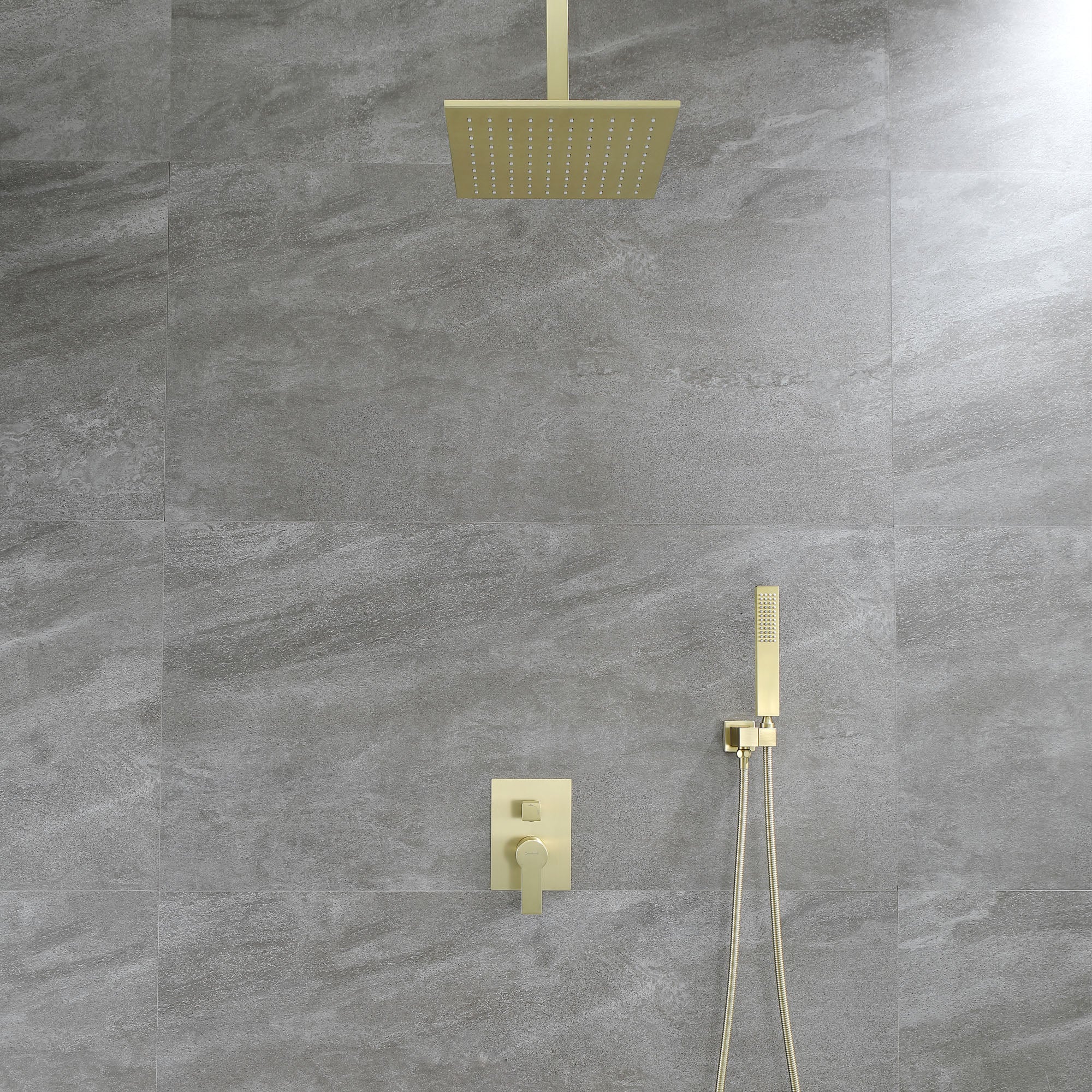 Boyel Living 10 in. Ceiling Mounted Dual Shower Heads with Rough-In Valve Body and Trim in Brushed Gold-Boyel Living