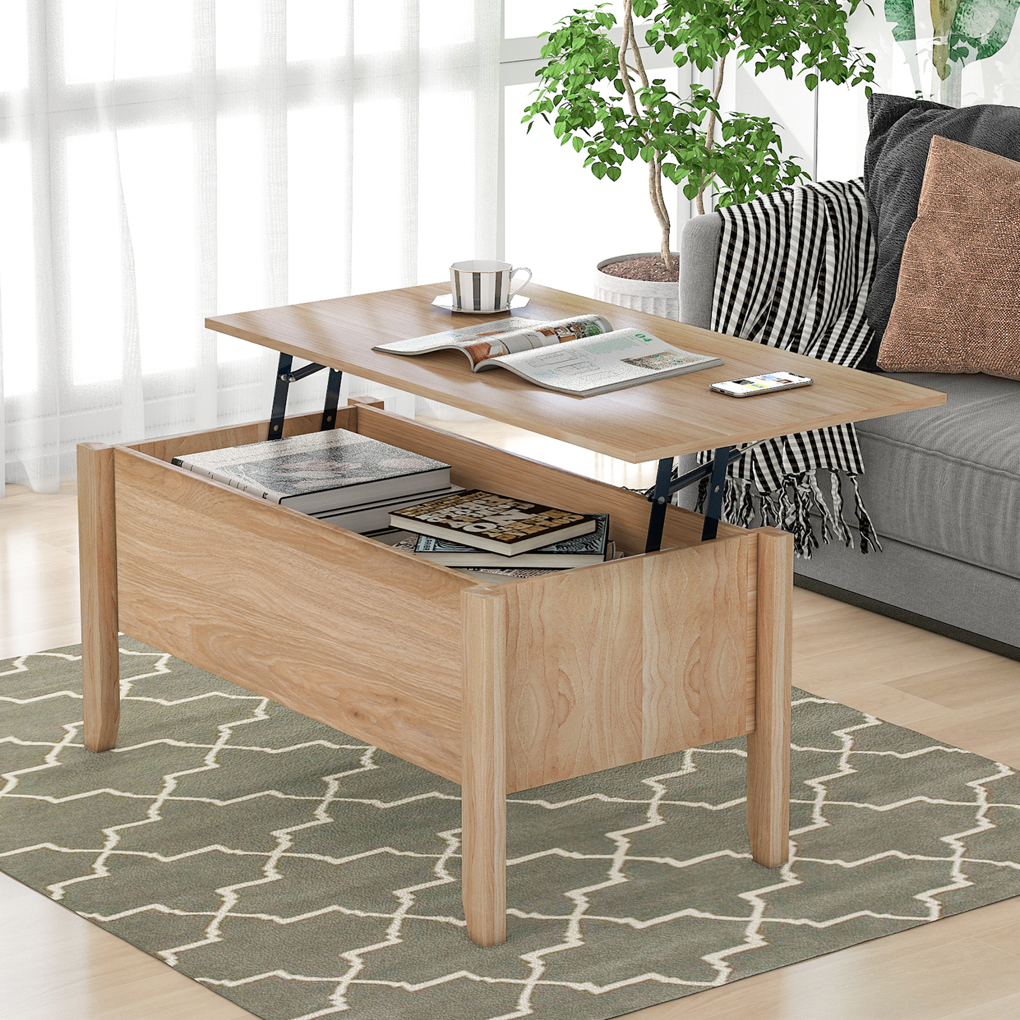 Modern Lift-Top Coffee Table with Storage, Sofa Table For Living Room-Boyel Living