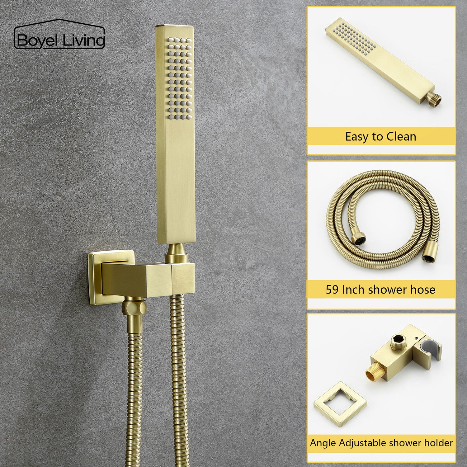 Boyel Living Wall Mounted 10 in. Rainfall Thick Shower Head System with Rough-In Valve Body and Trim in Brushed Gold-Boyel Living