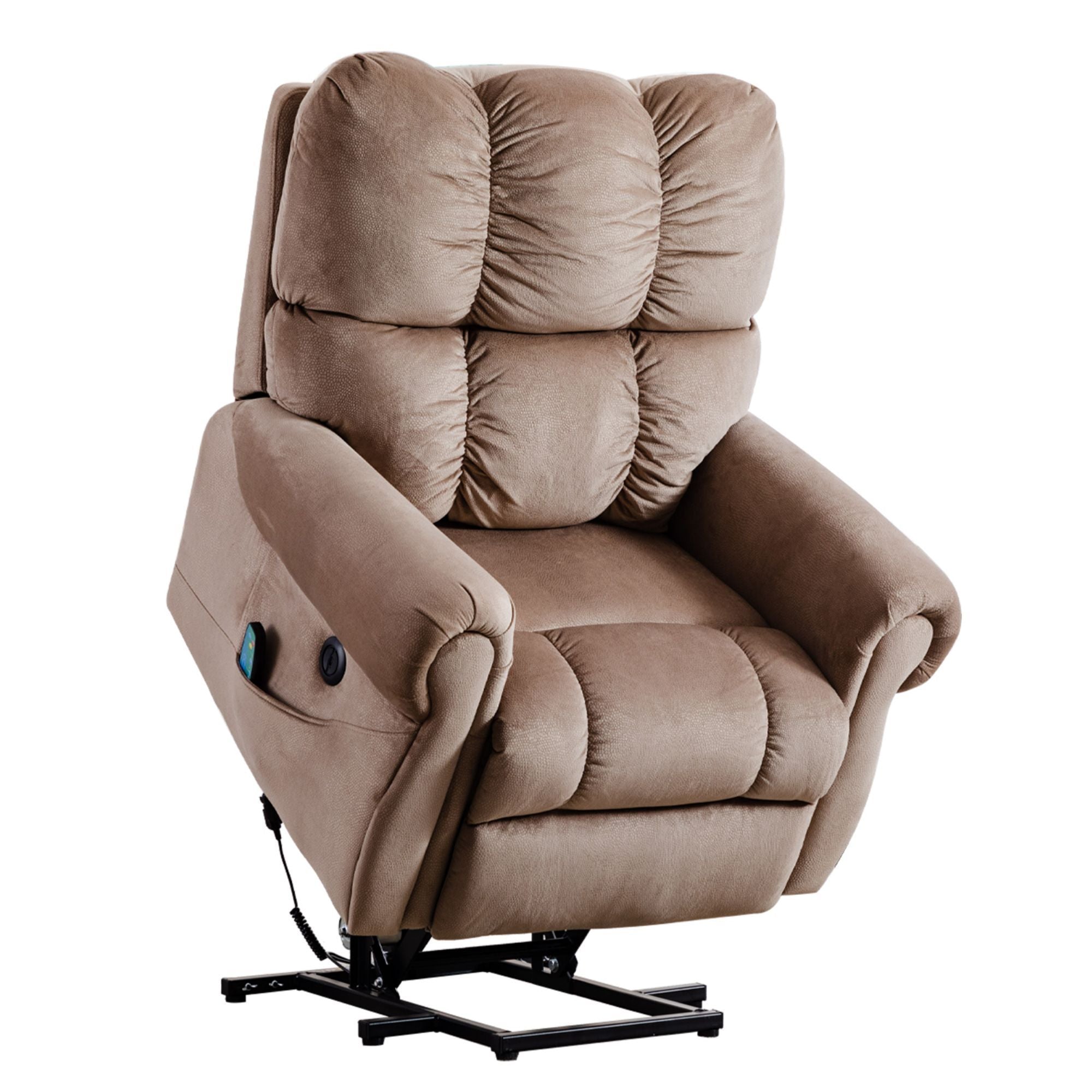Power Lift Chair with Heat Therapy and Massage, Heavy Recliner with Modern Padded Arms and Back in Light Brown-Boyel Living