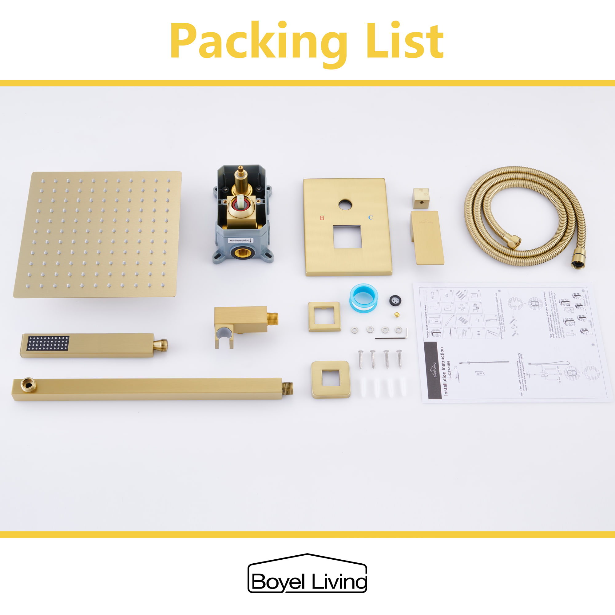 Boyel Living 10 in. Wall Mount High Pressure Shower System with Slide Bar and Handheld Shower in Brushed Gold-Boyel Living