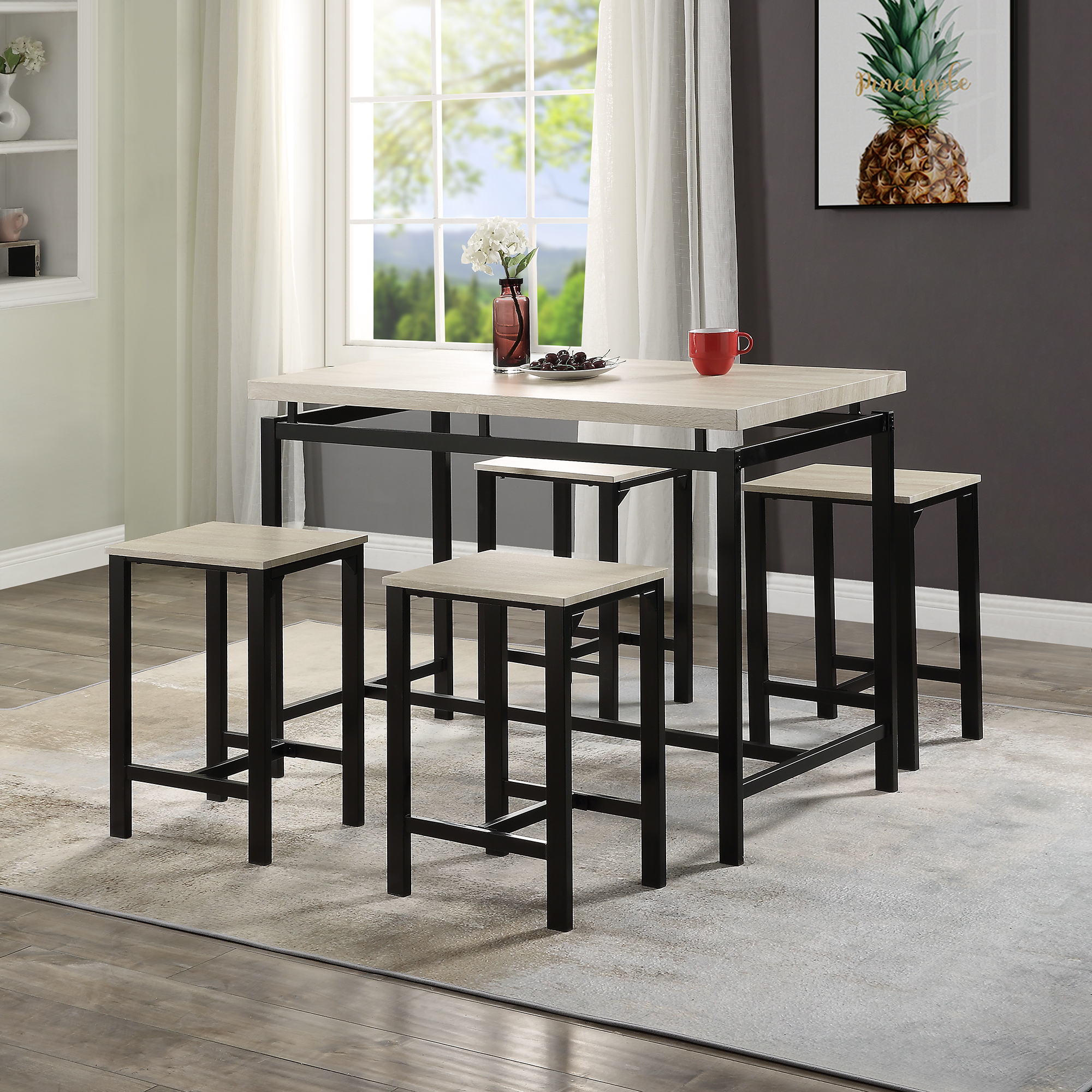 Dining Table with 4 Chairs,5 Piece Dining Set with Counter and Pub Height-Boyel Living