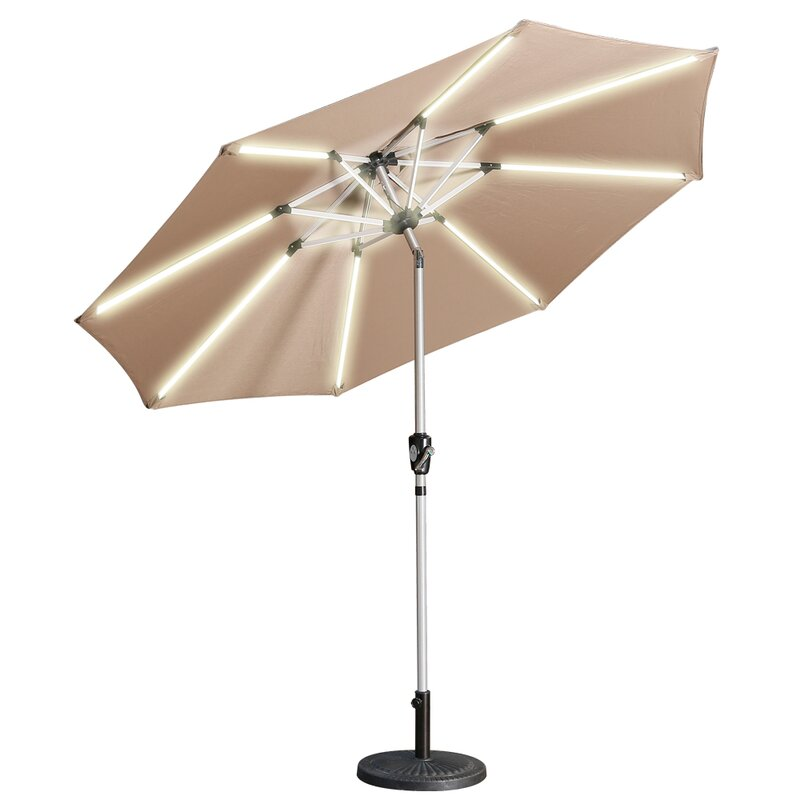9Ft Patio 3-Way LED Lights Aluminum Brush Market Outdoor Umbrella-Boyel Living